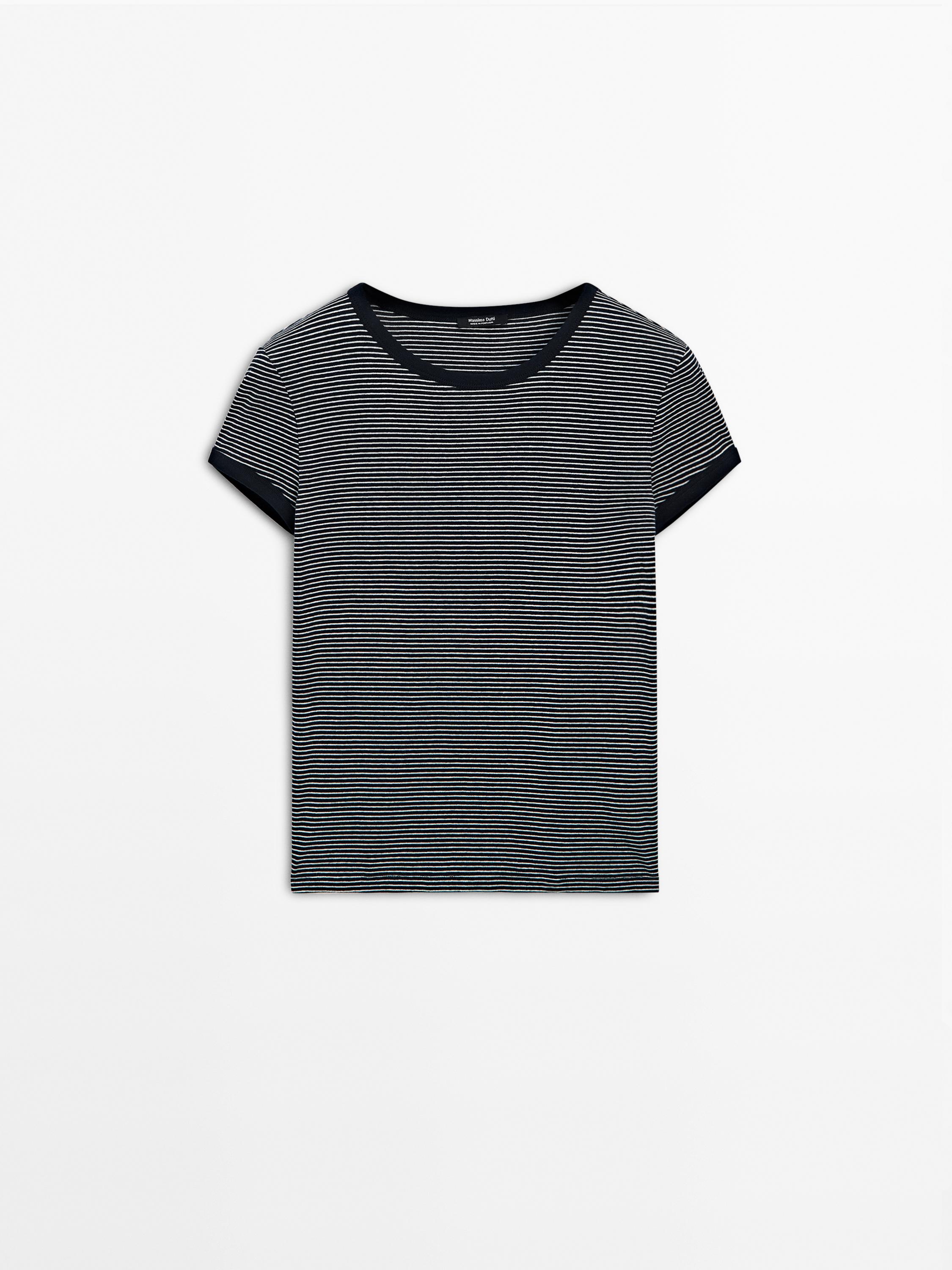 T-shirt rayé bord-côte contrastant coton