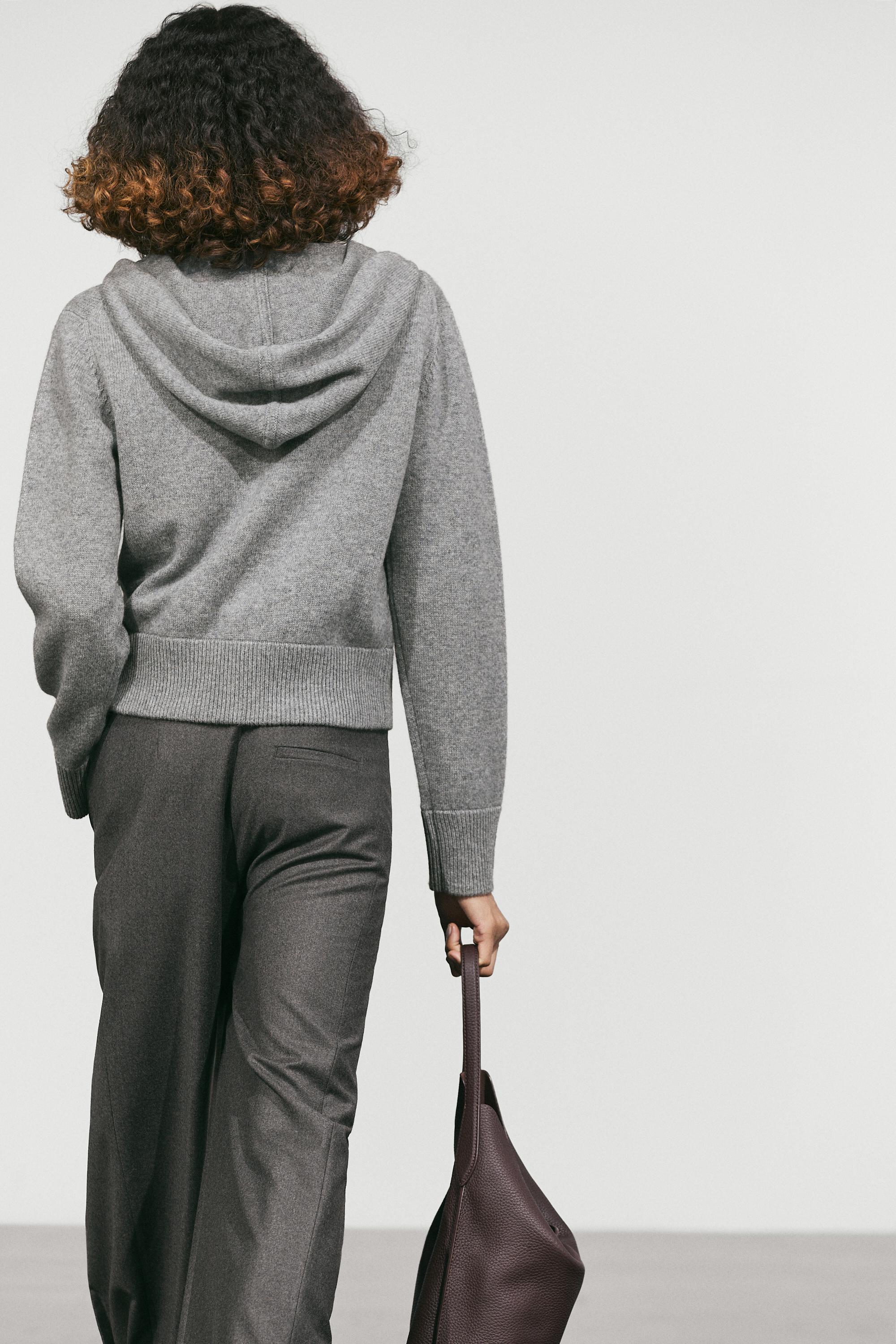Wool blend hooded knit cardigan — MEDIUM GREY