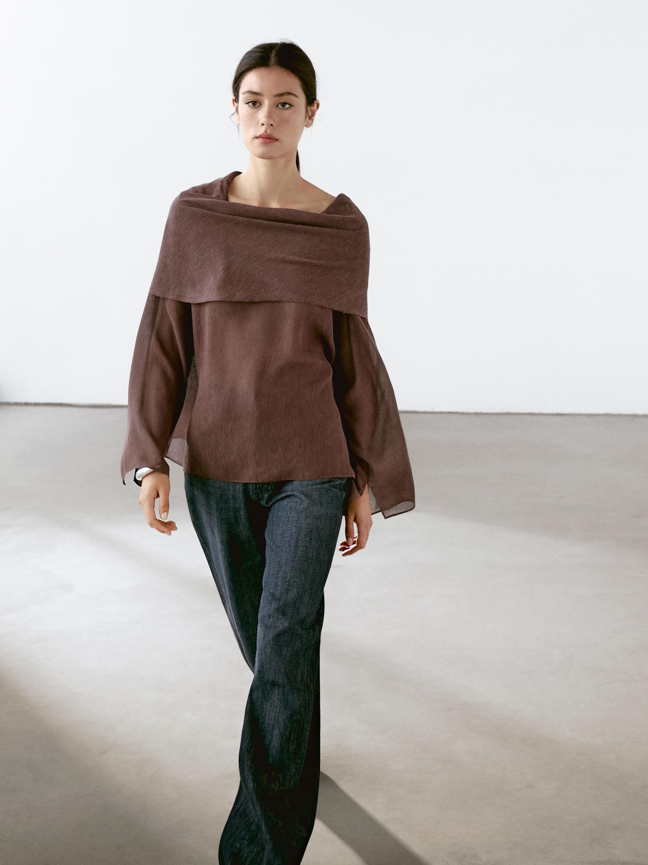 Linen blend cape-style blouse