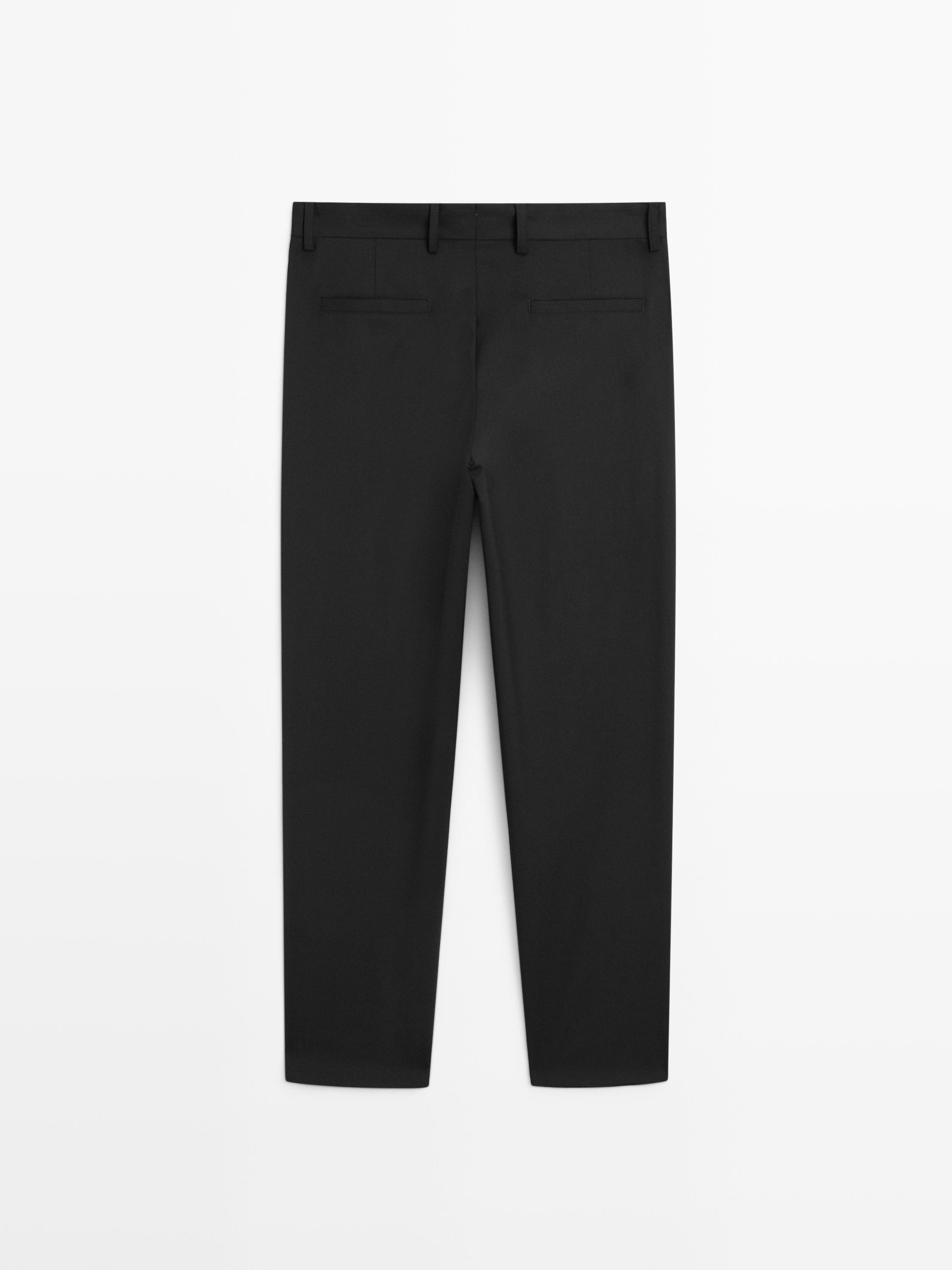 Wide-leg cool wool suit trousers — BLACK