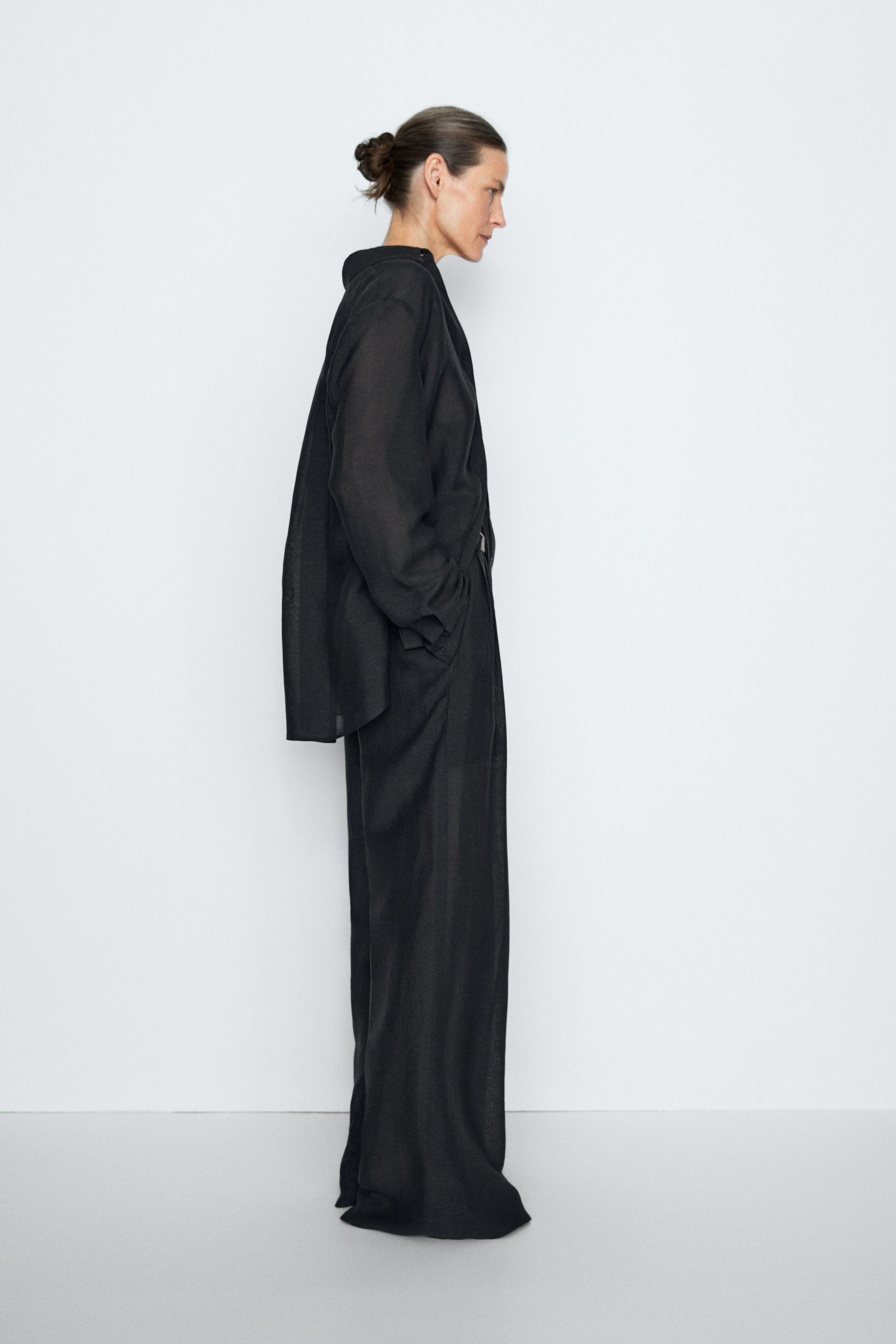 STUDIO semi-sheer flowing shirt — NAVY BLUE