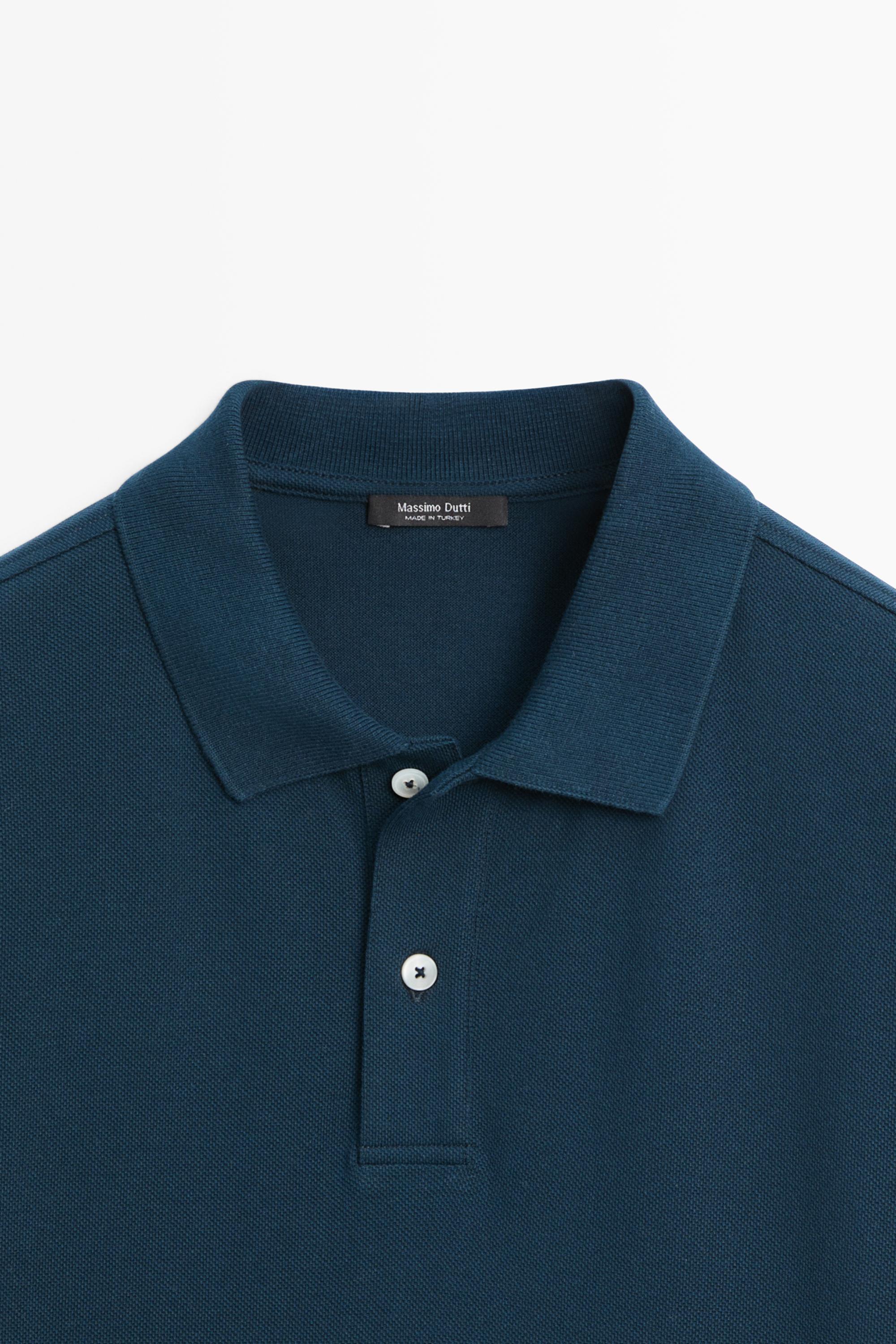 Micro-textured cotton piqué polo shirt — INDIGO
