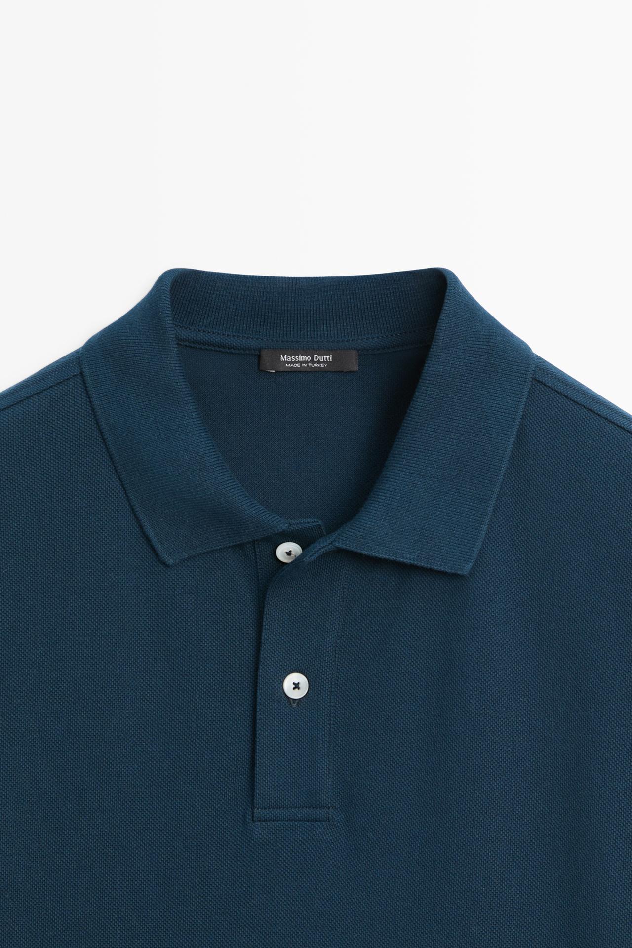 Micro-textured cotton piqué polo shirt — INDIGO