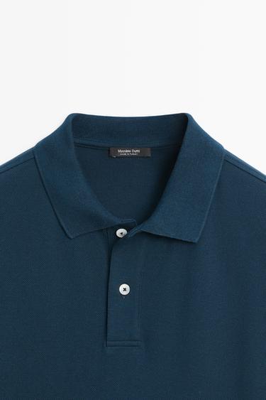 Micro-textured cotton piqué polo shirt — INDIGO 9