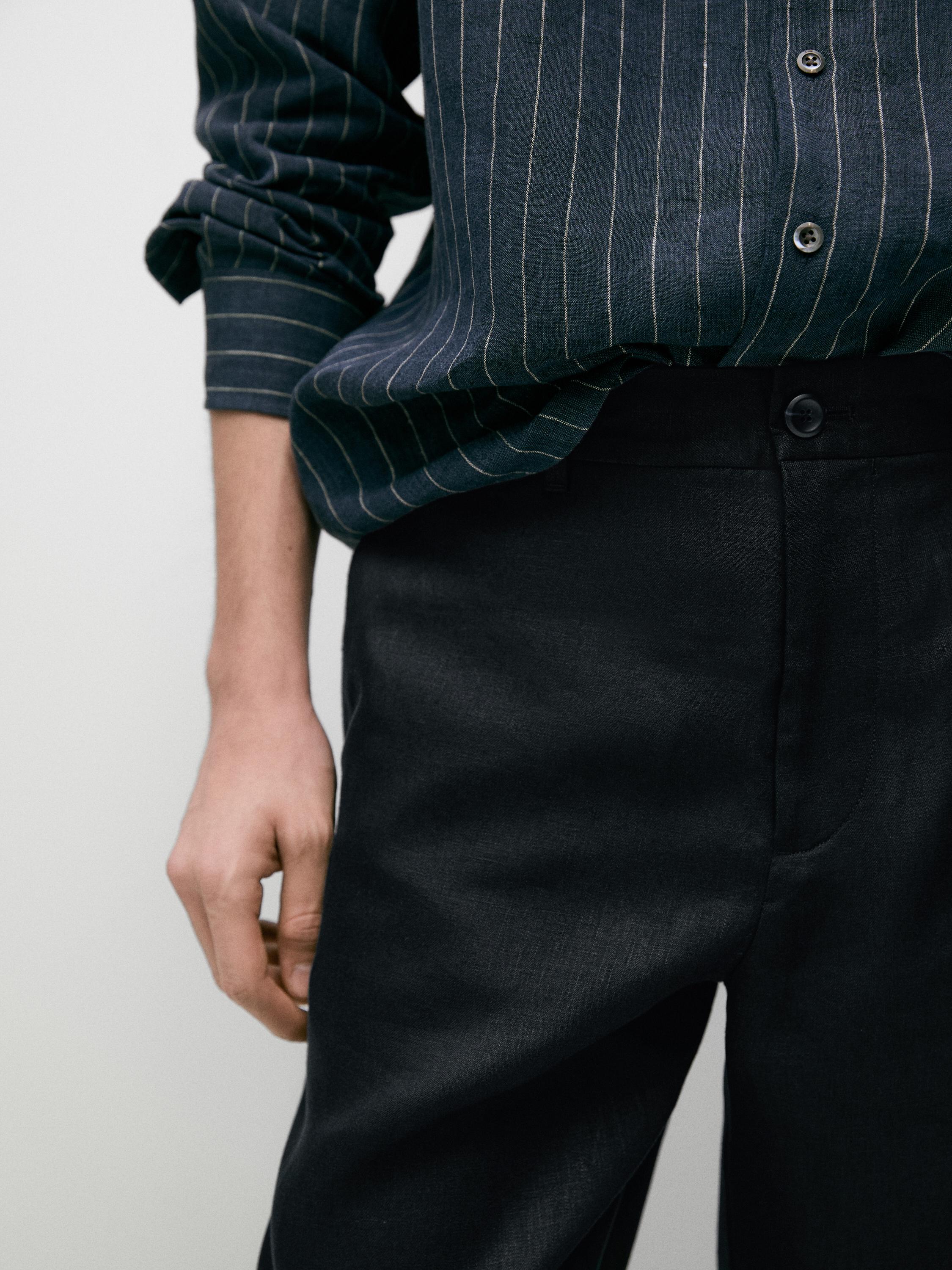 Tapered fit linen pants — NAVY BLUE