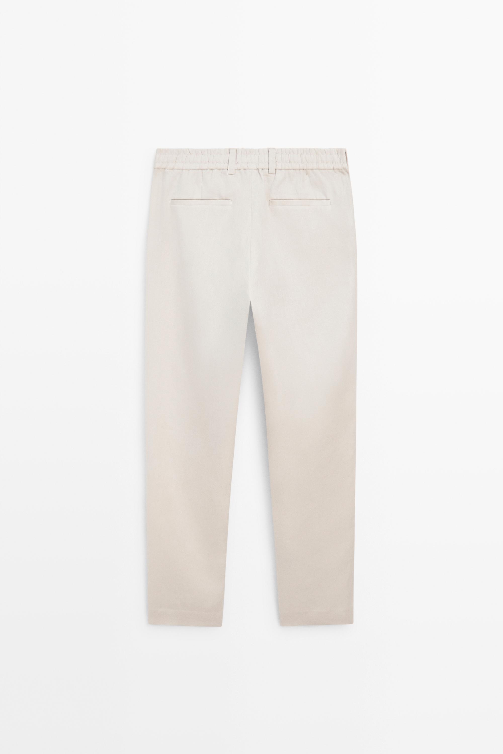 100% linen trousers with elasticated waist — Light Beige