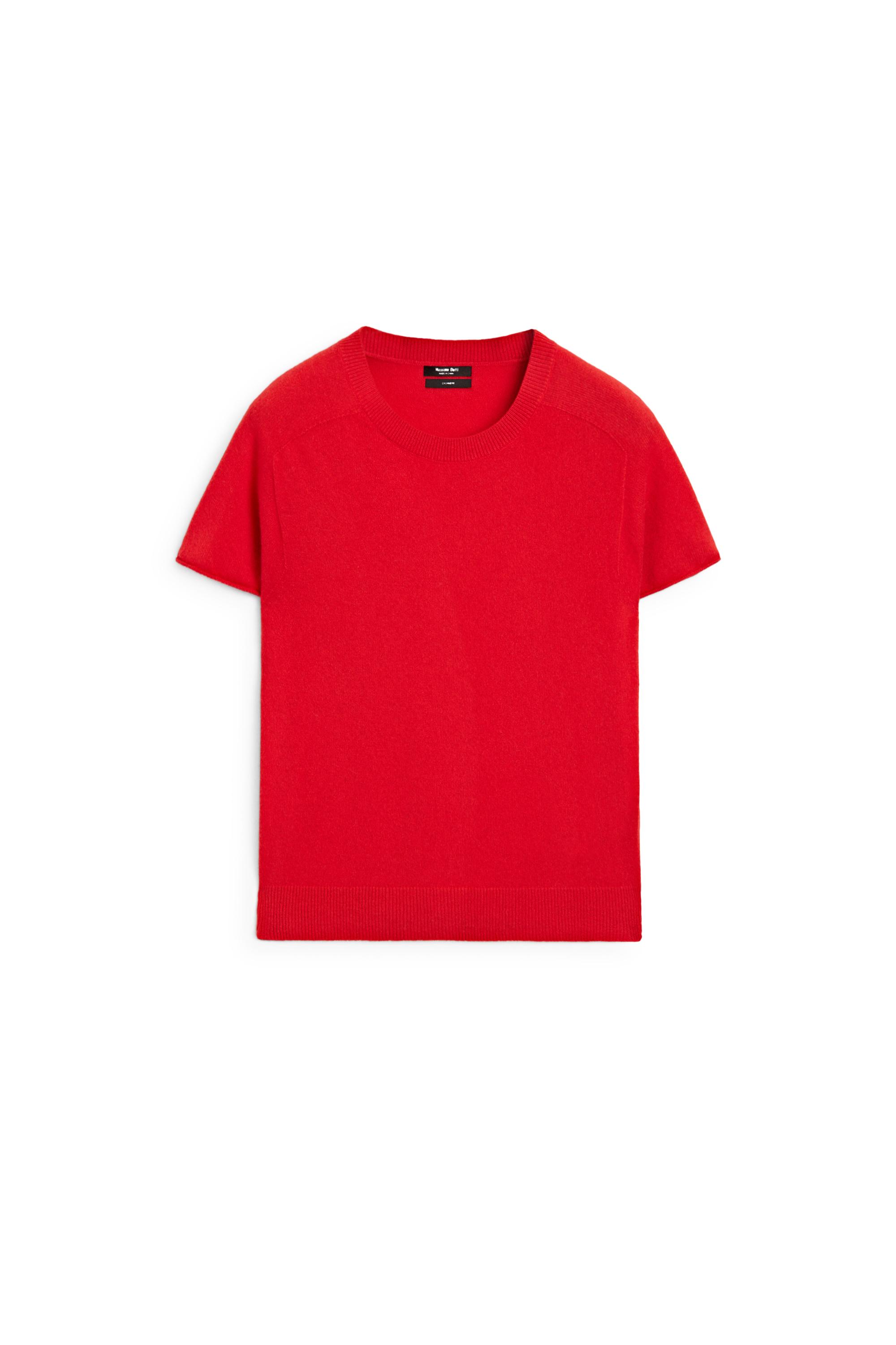 100% cashmere short sleeve knit sweater — RED