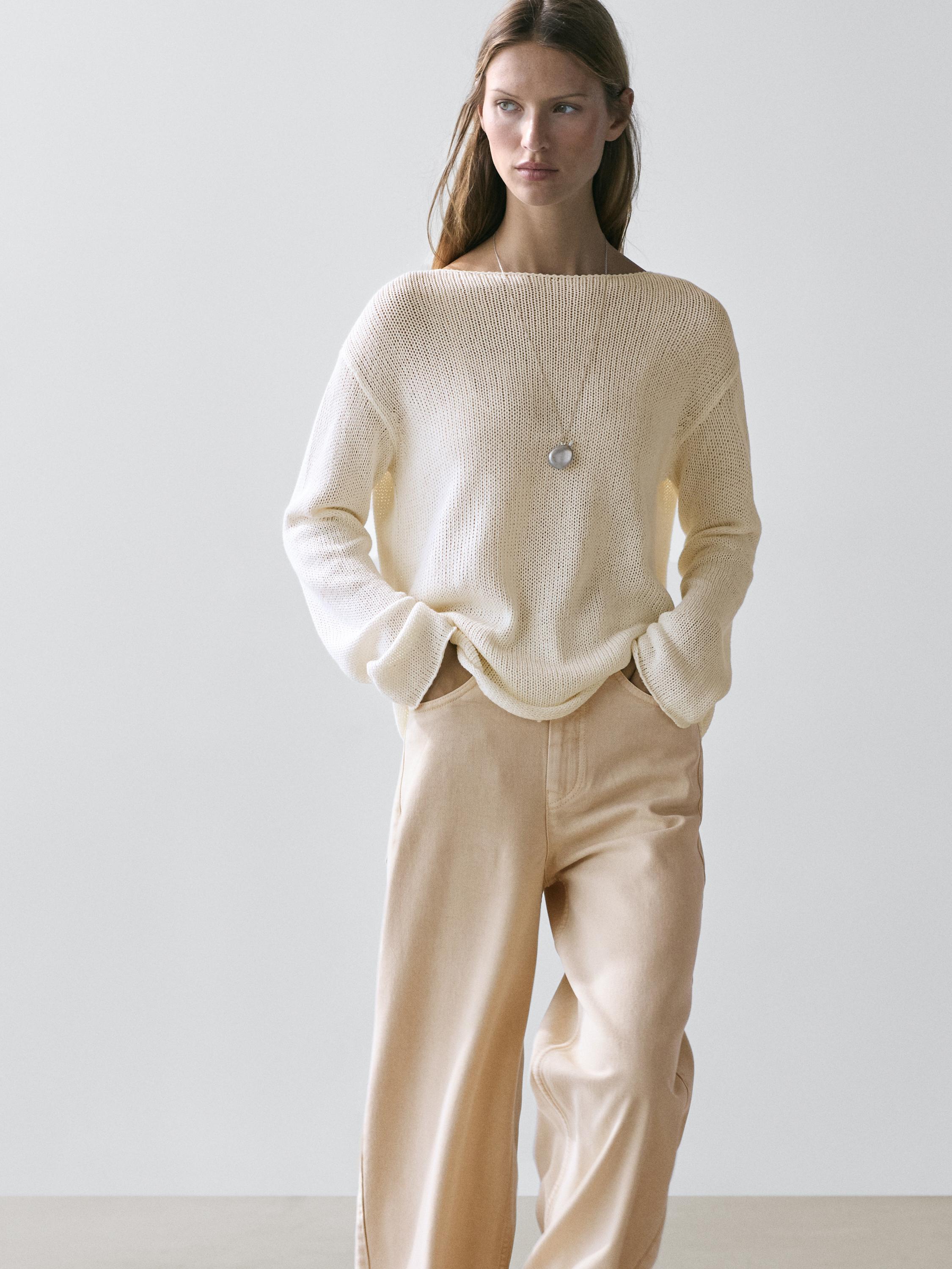Cotton blend cutwork sweater — CREAM
