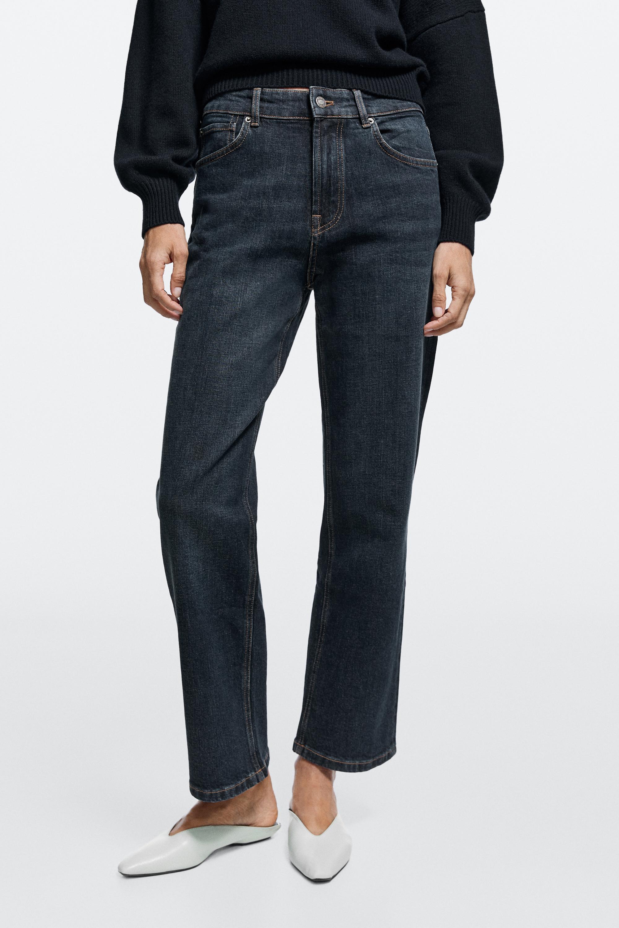 Jeans cropped lurus pinggang tinggi