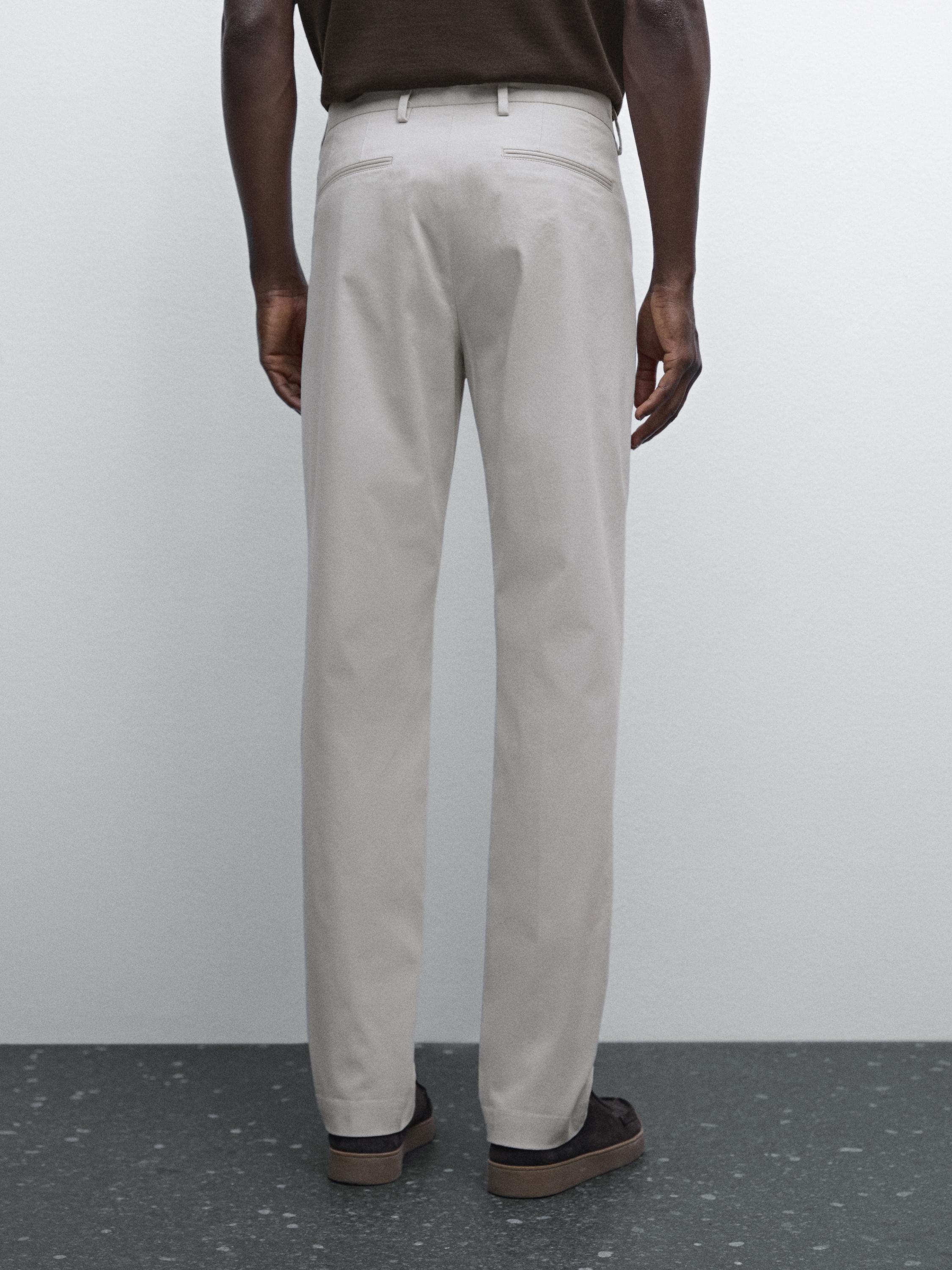 Slim fit cotton blend trousers