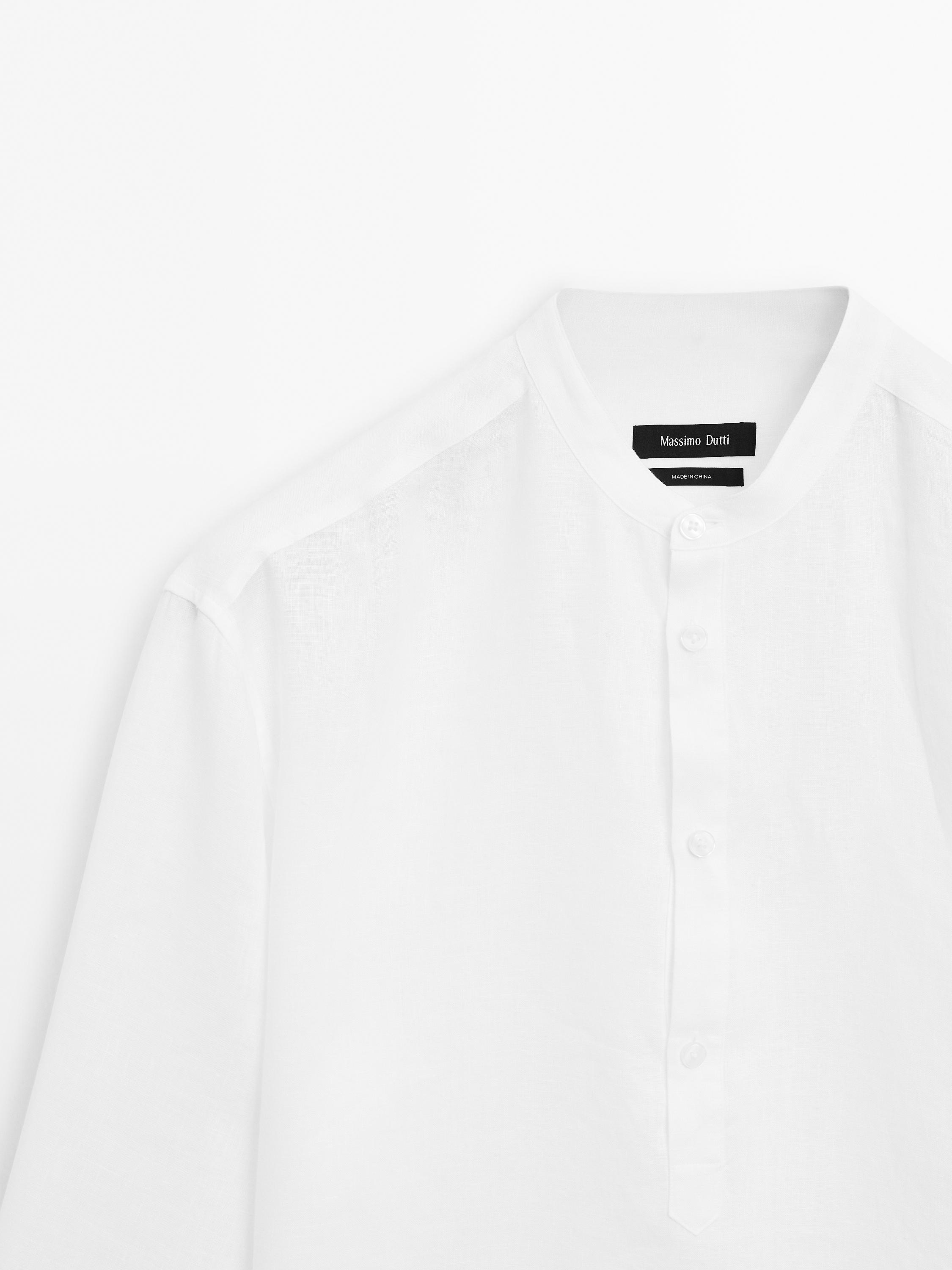 100% linen stand-up collar shirt