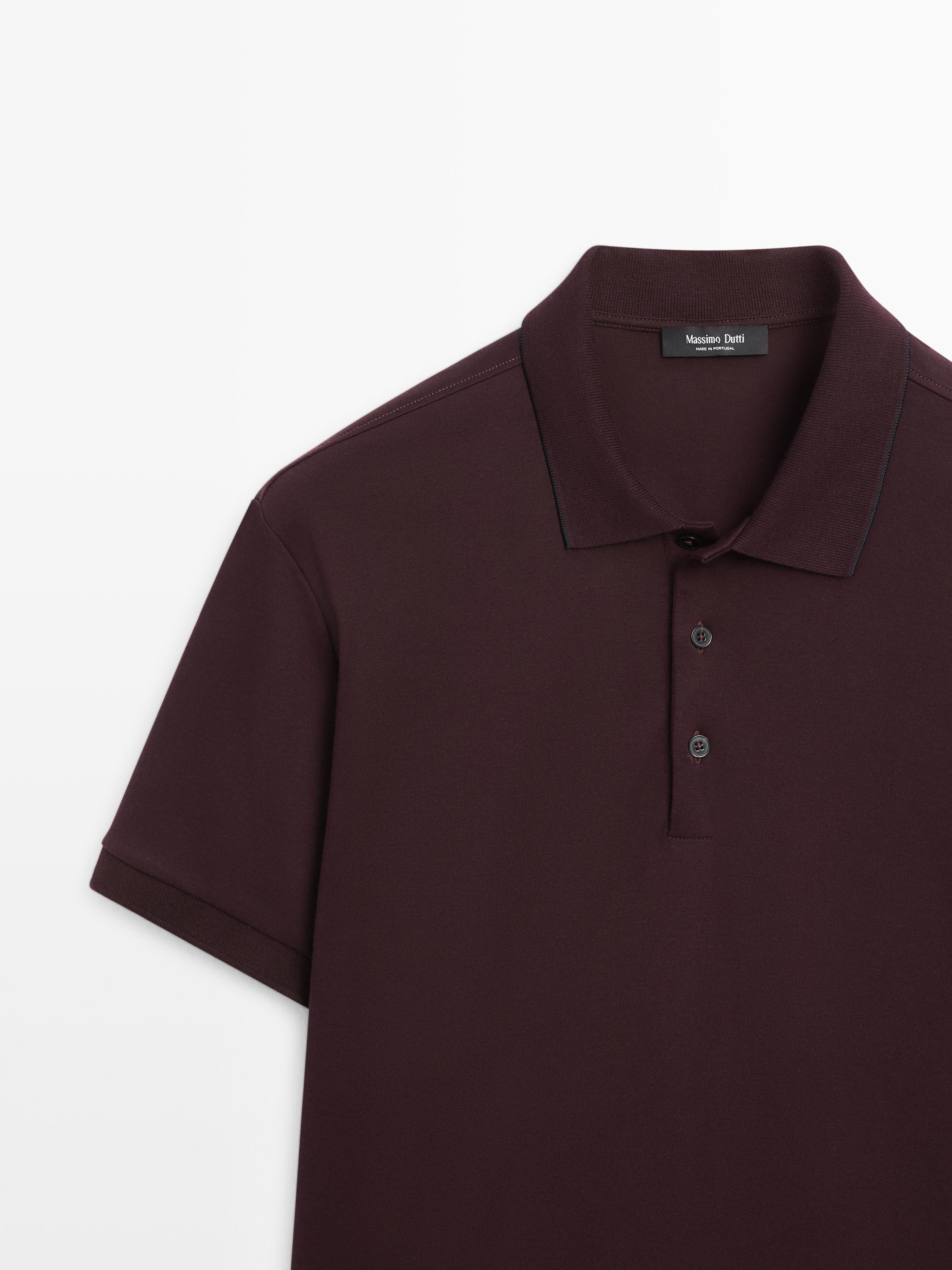 Cotton blend short sleeve polo shirt — MAROON