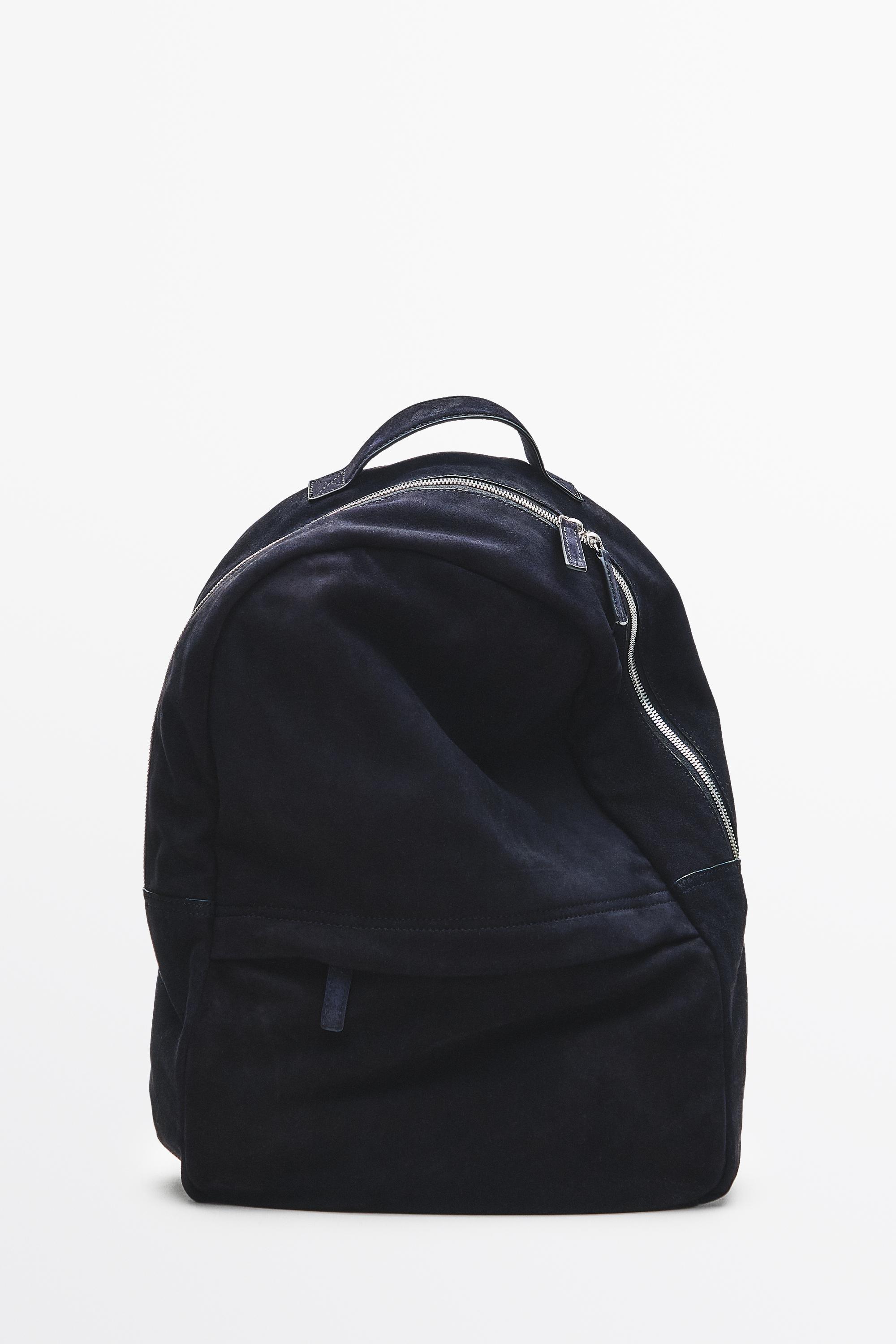 Suede leather backpack — NAVY BLUE