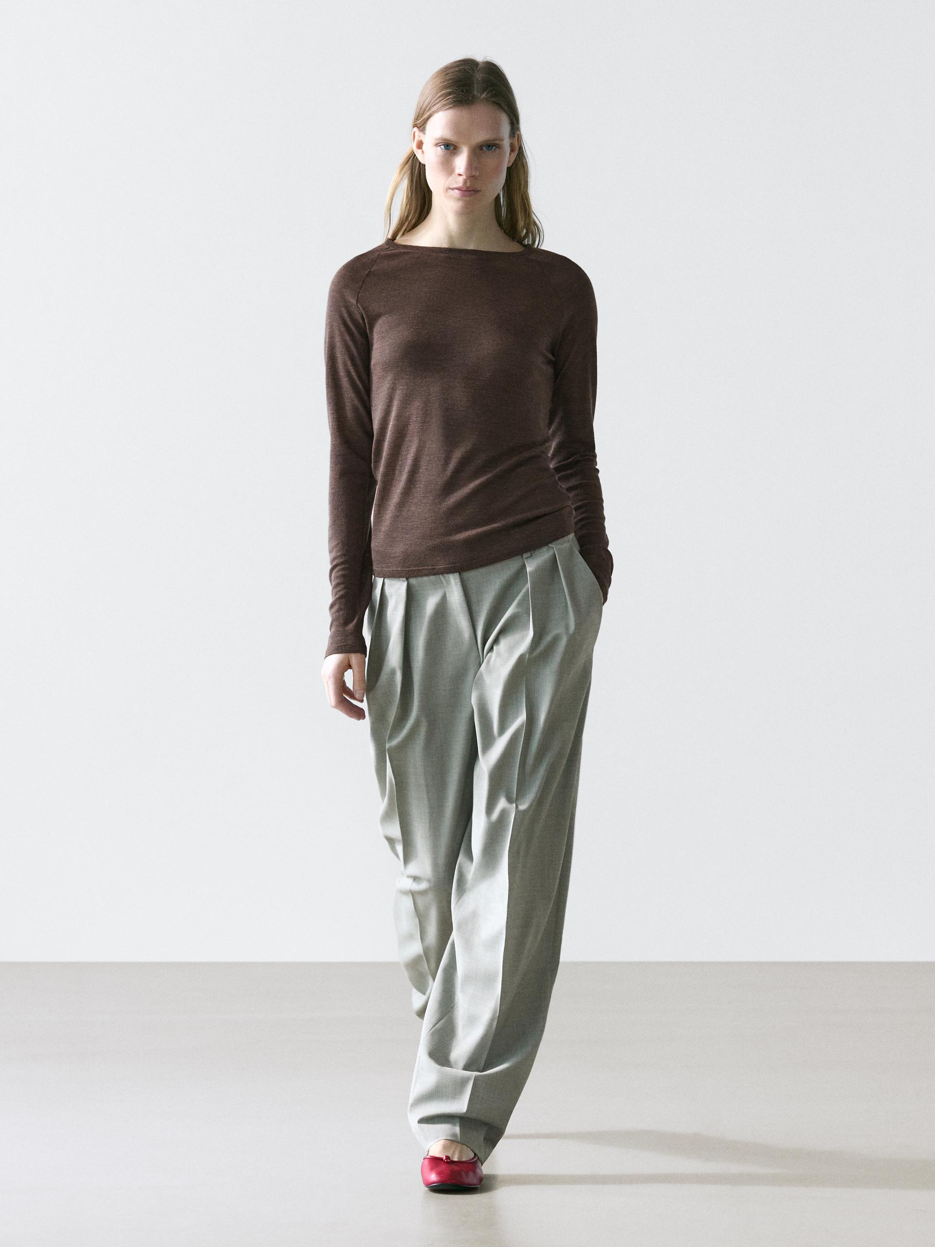 T-Shirt Laine Manches Raglan - Marron Vigoré - Xl - Massimo Dutti - Femme