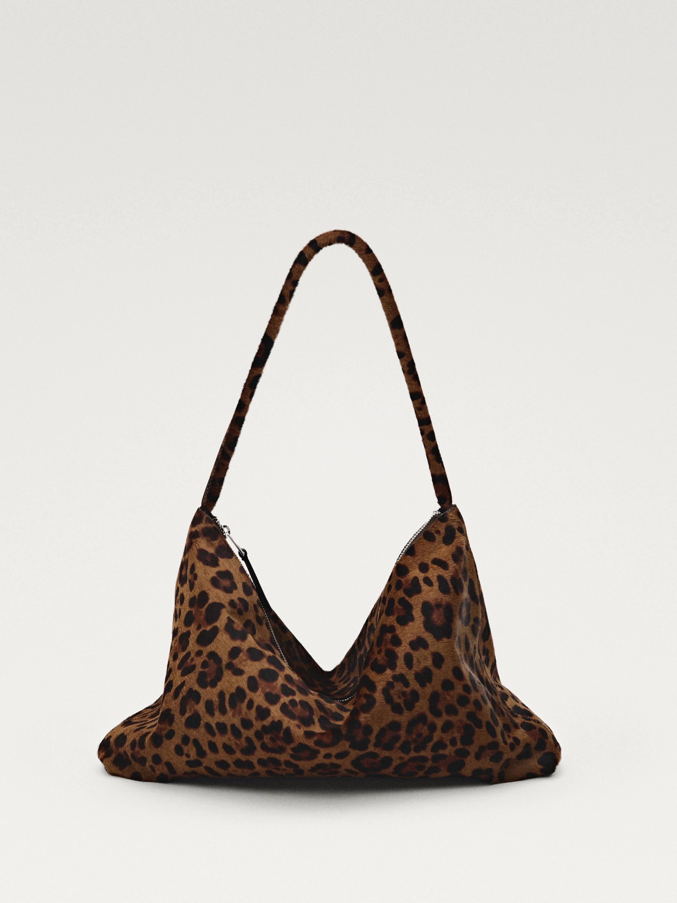 Animal print leather shoulder bag