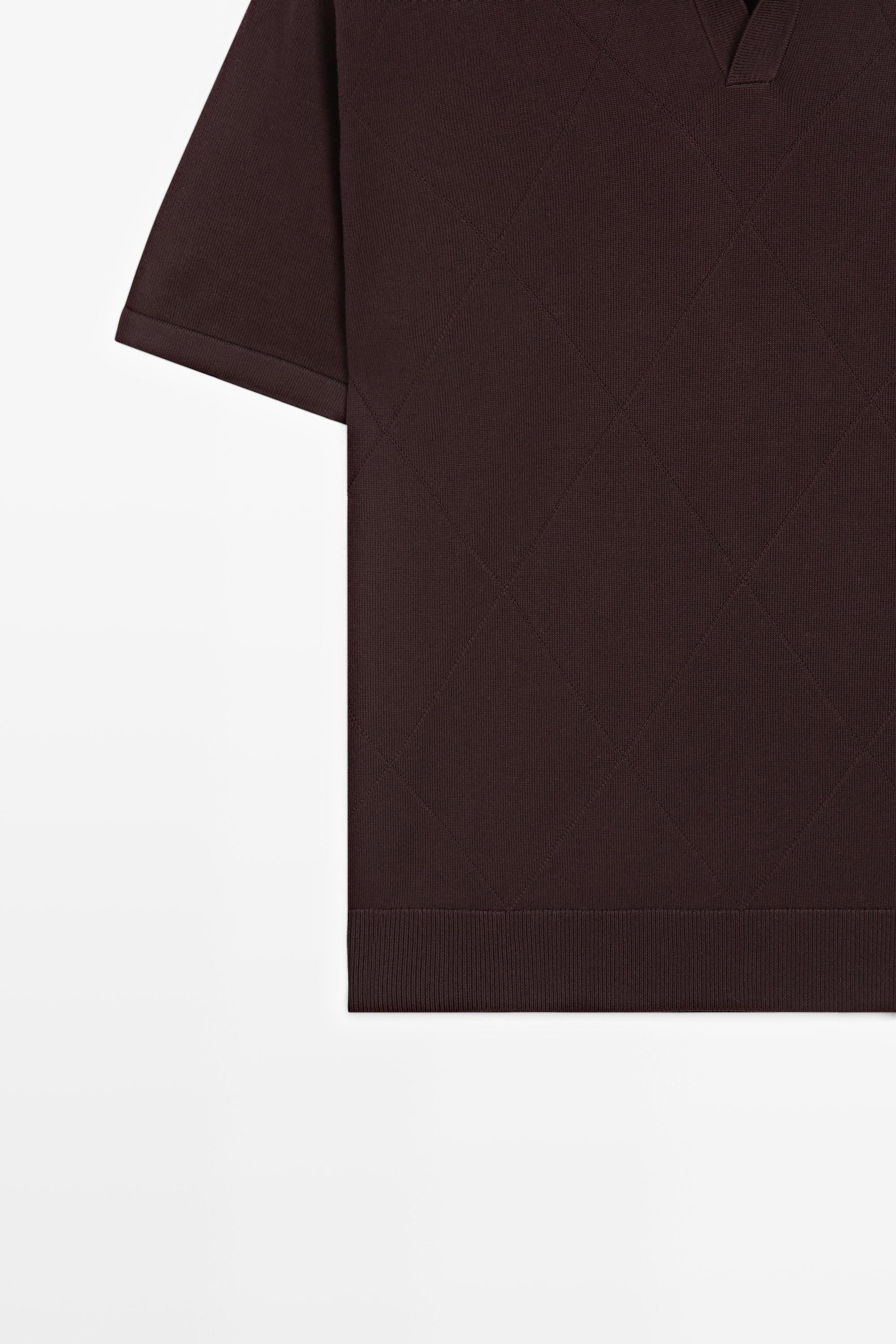 100% cotton intarsia knit polo shirt — BURGUNDY