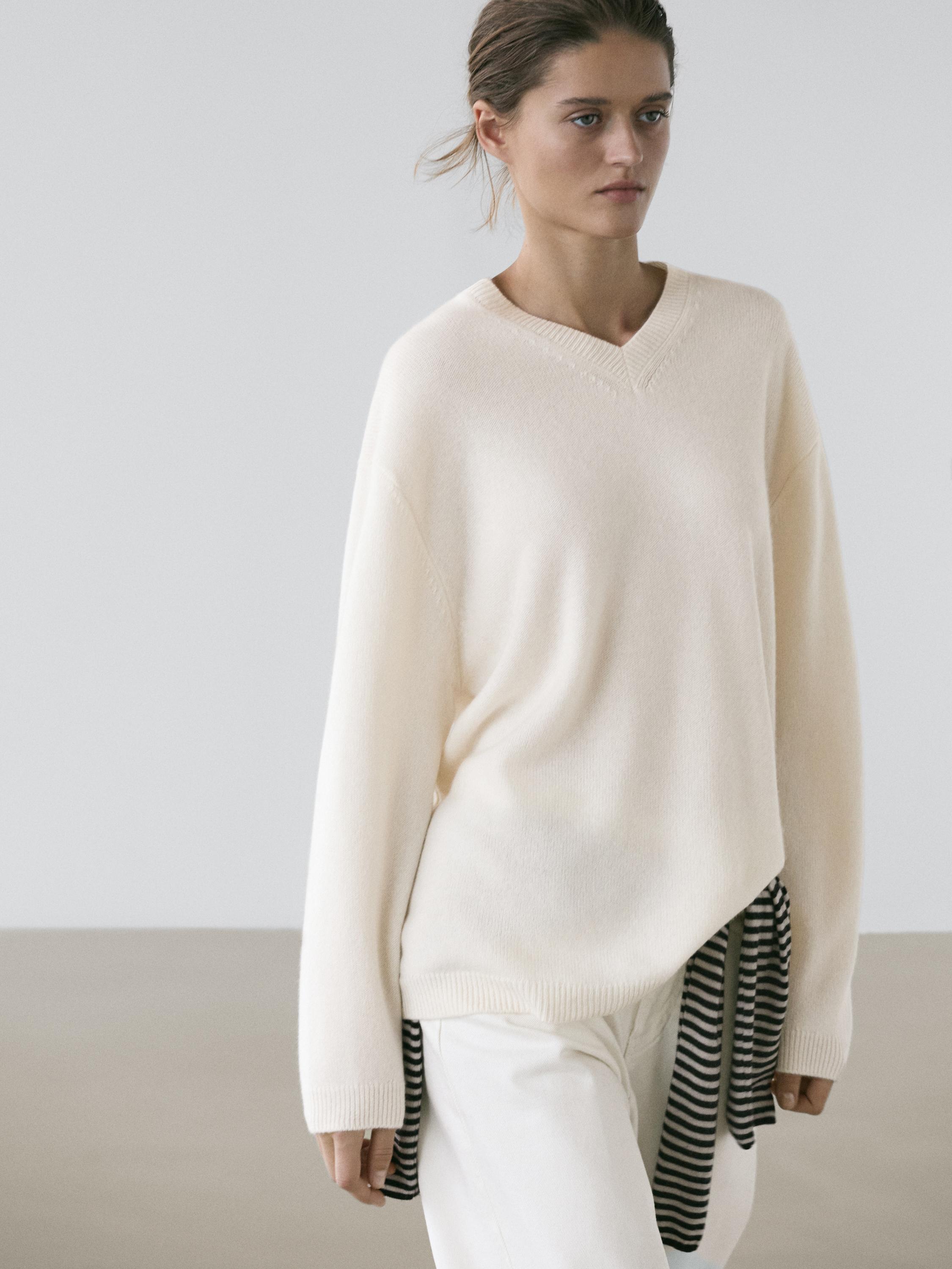 Pull oversize col en V cachemire