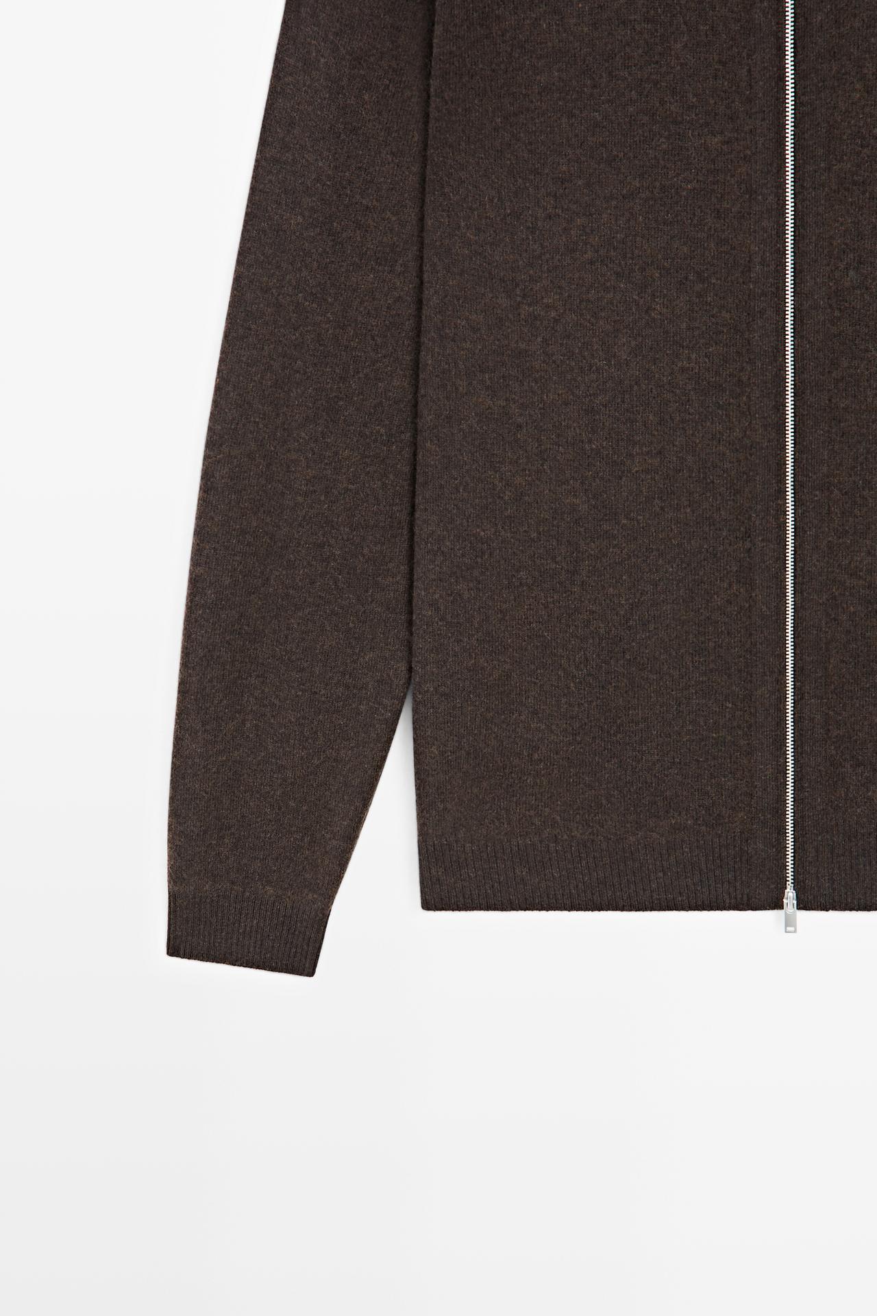 Wool-blend knit hooded cardigan — BROWN MARL