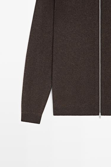 Wool-blend knit hooded cardigan — BROWN MARL 7