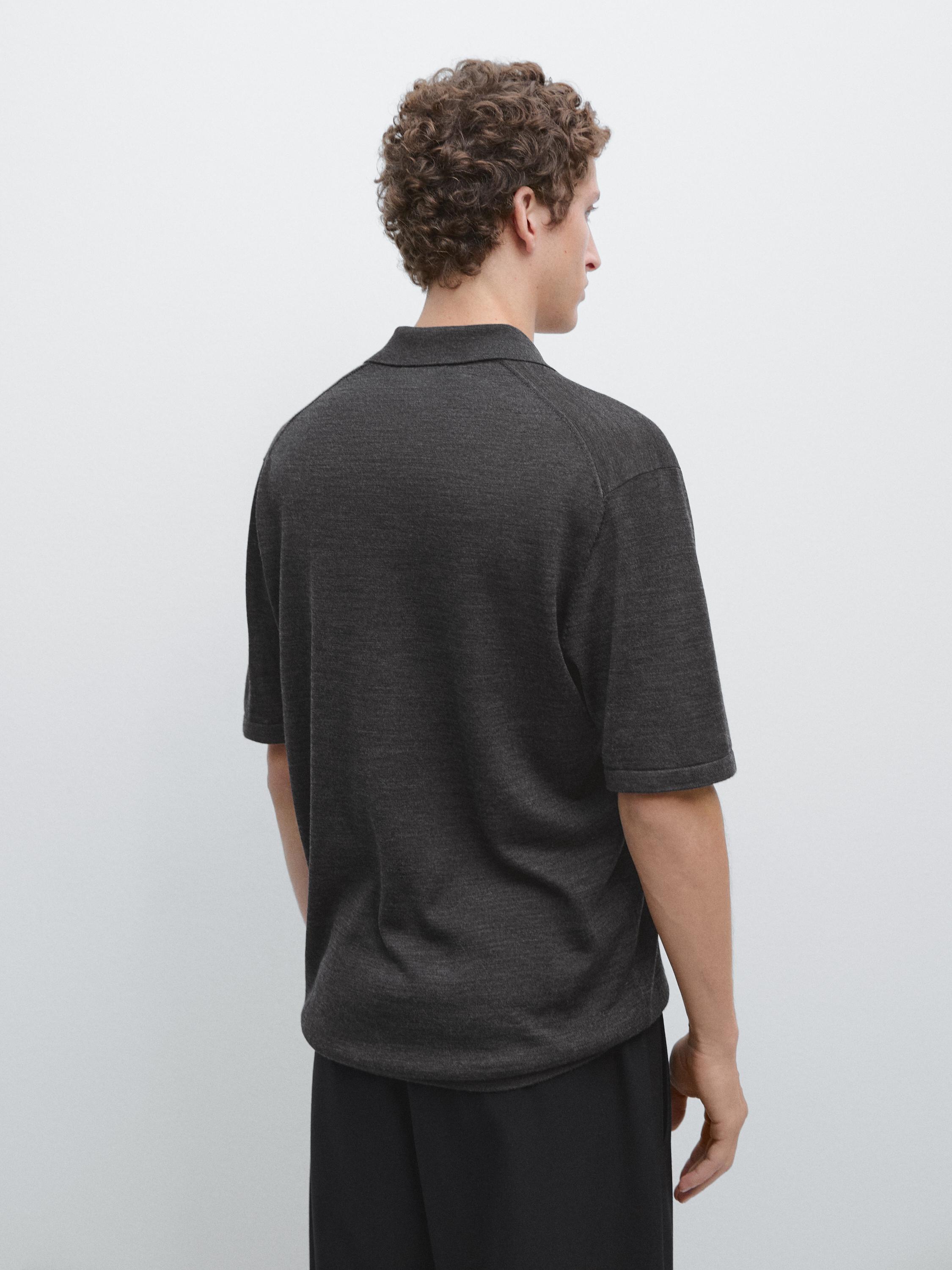 Knit V-neck polo shirt — KHAKI GREEN