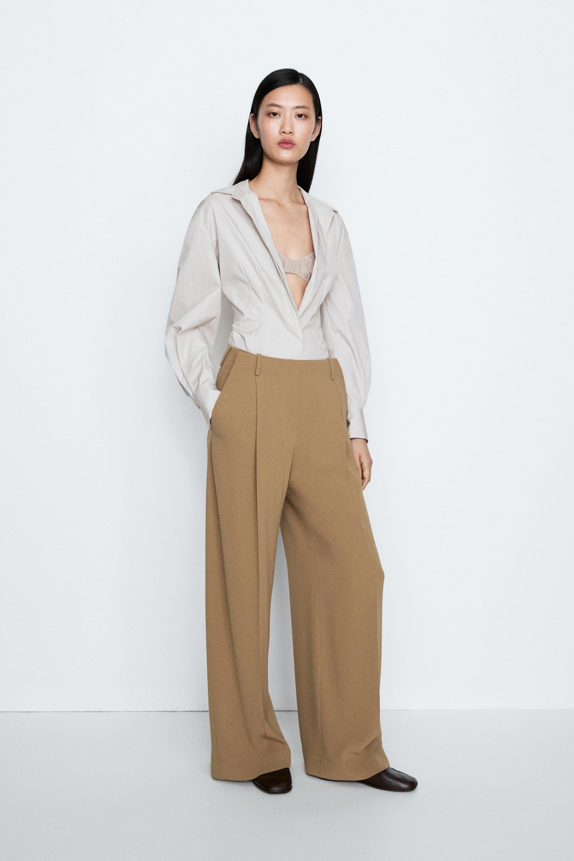 Flowing wide-leg darted pants - STUDIO — Caramel
