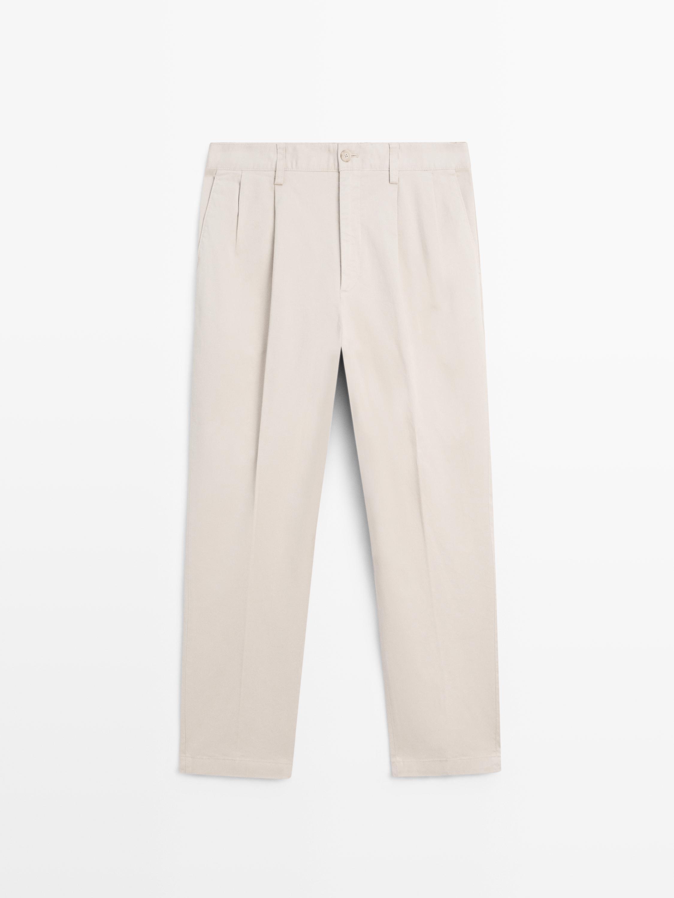 Straight-leg cotton blend trousers — BEIGE
