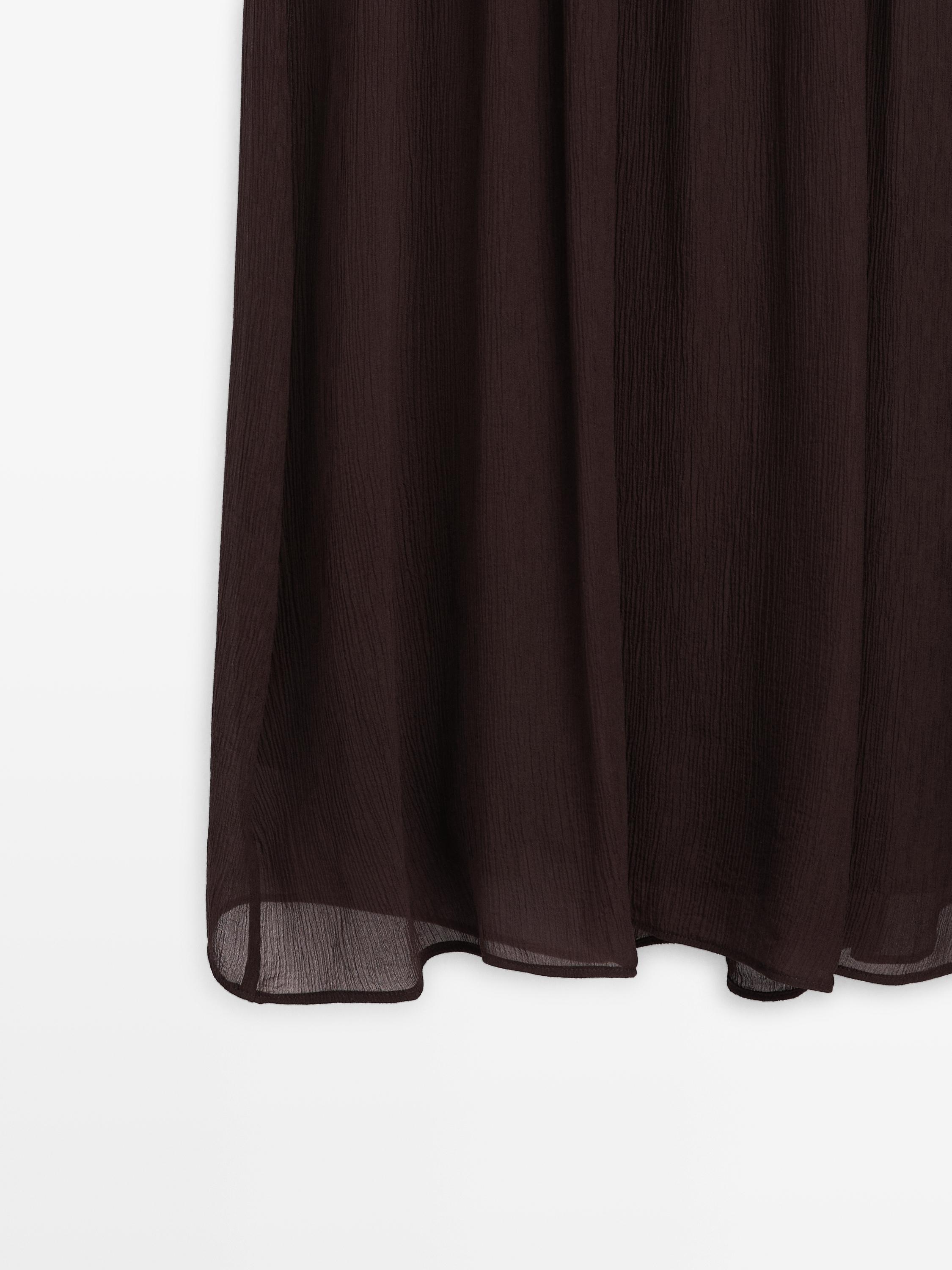 Flowing midi dress with gathered detail — BROWN