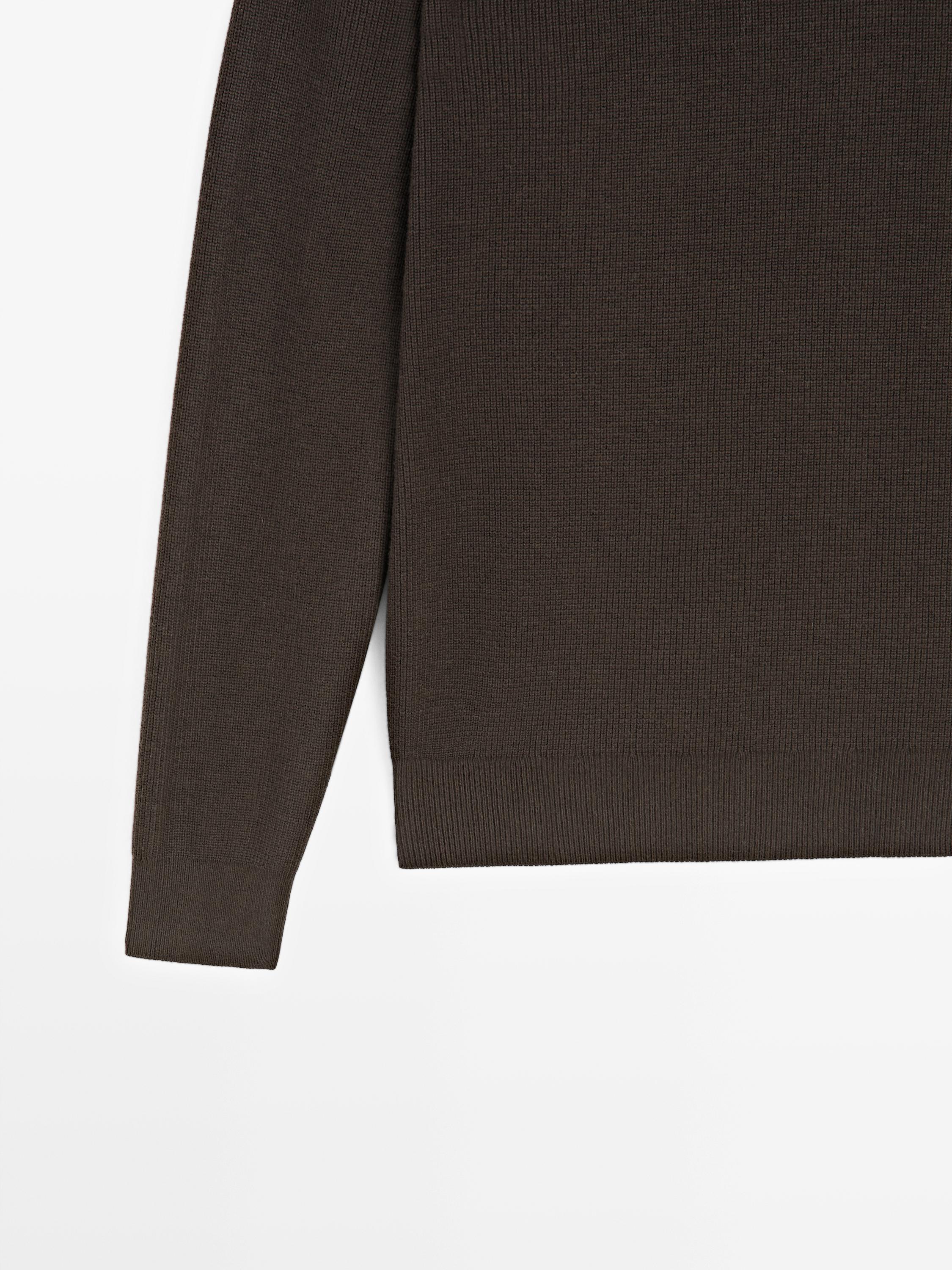Cotton blend knit sweater with mock turtleneck — BROWN MARL
