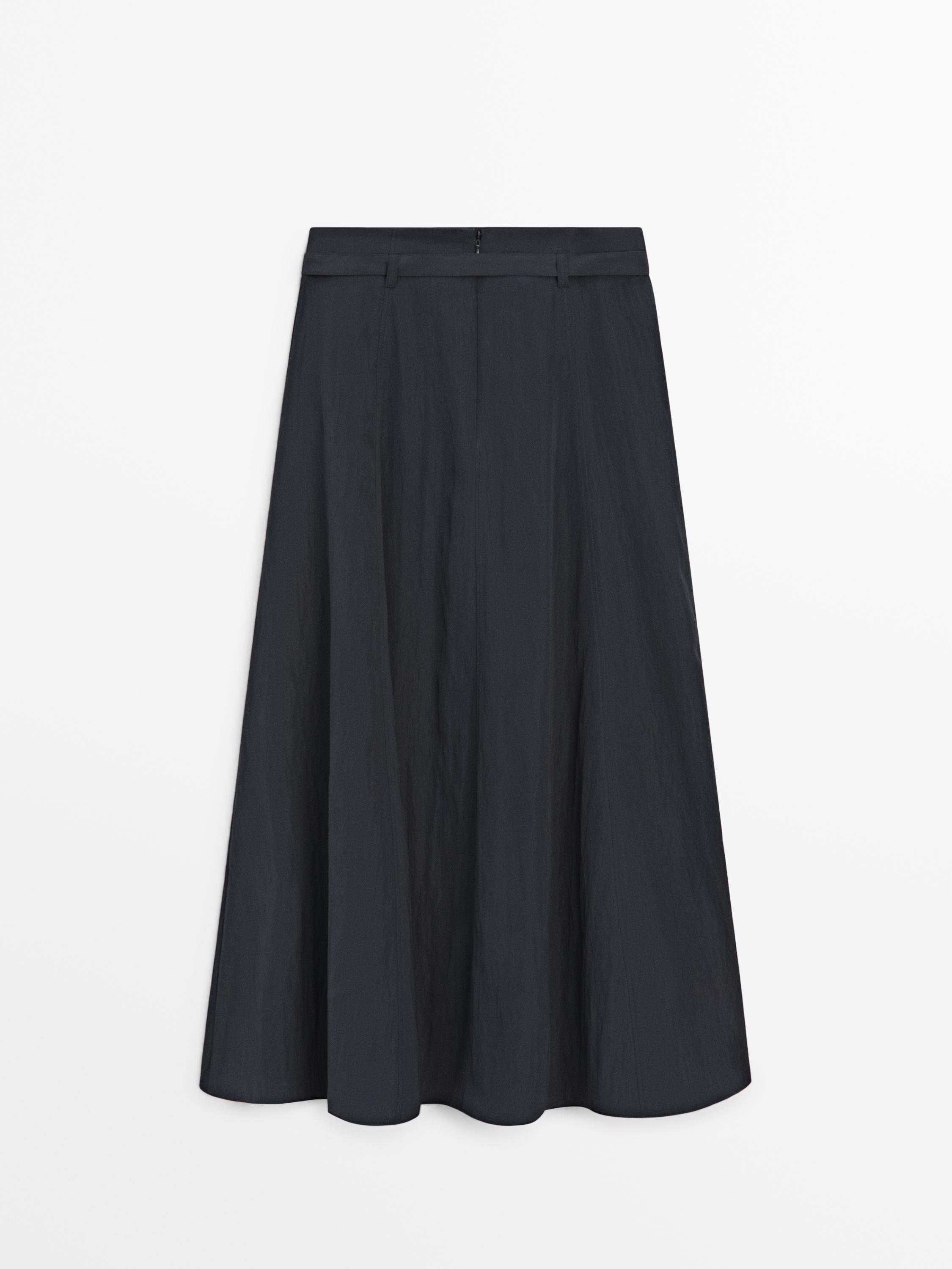 Long skirt with belt detail — GREY BLUE