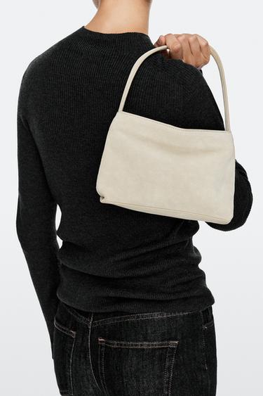 Split suede leather shoulder bag — Ecru 3