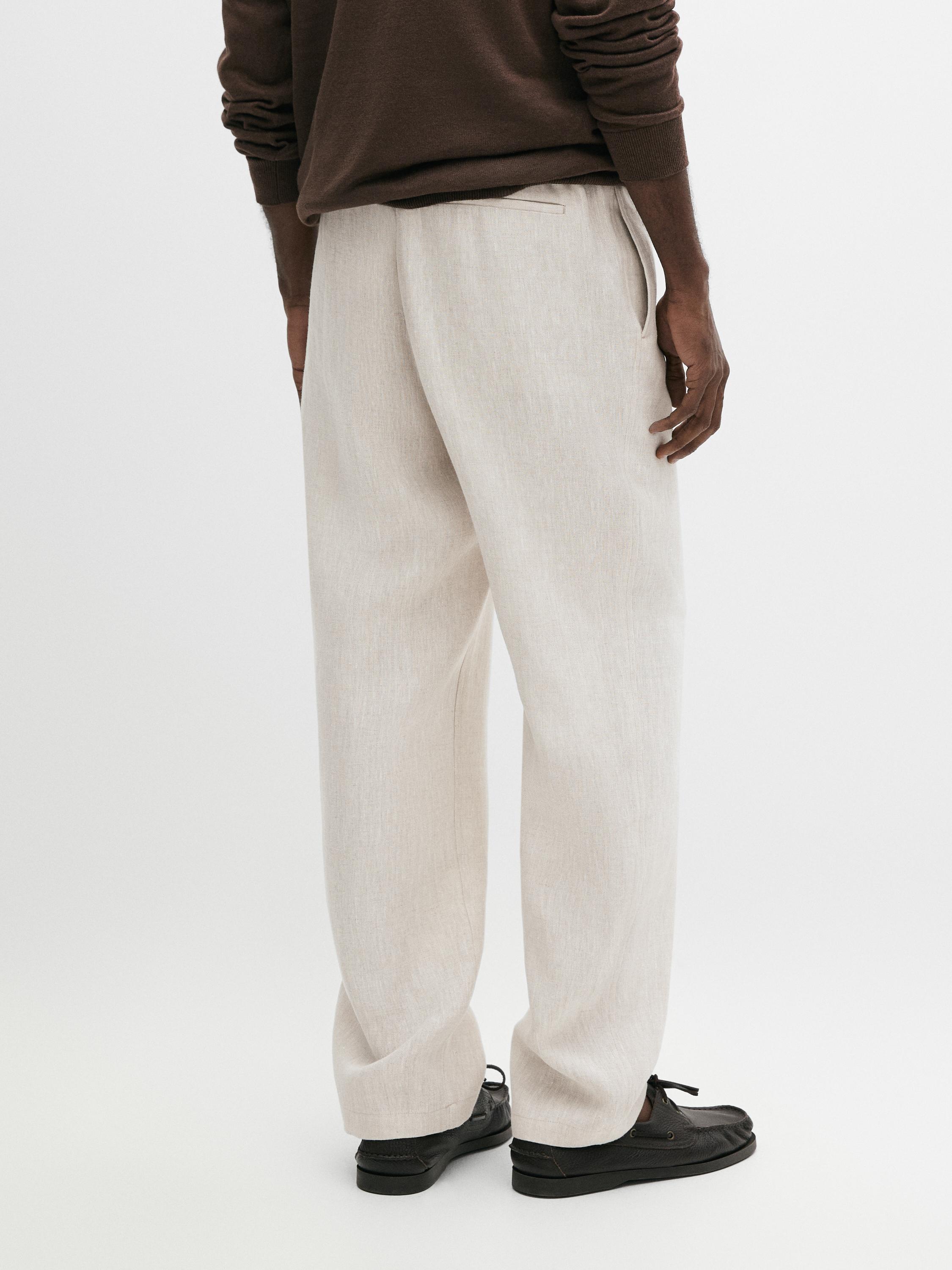 Linen jogger fit pants — BEIGE