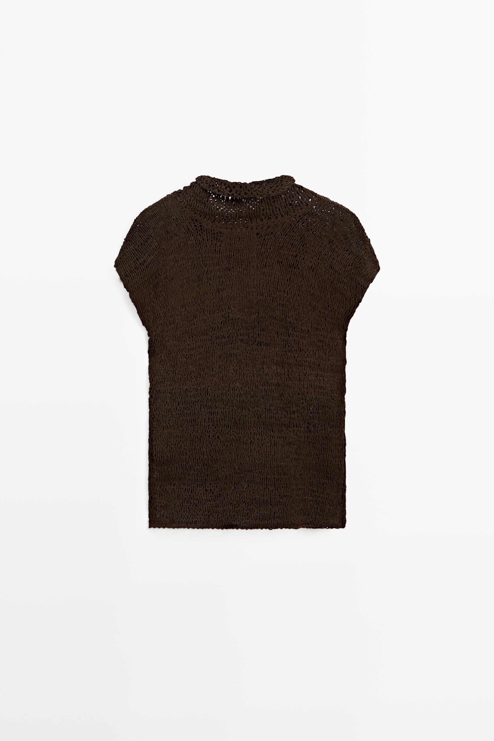 Suede leather knit top — BROWN