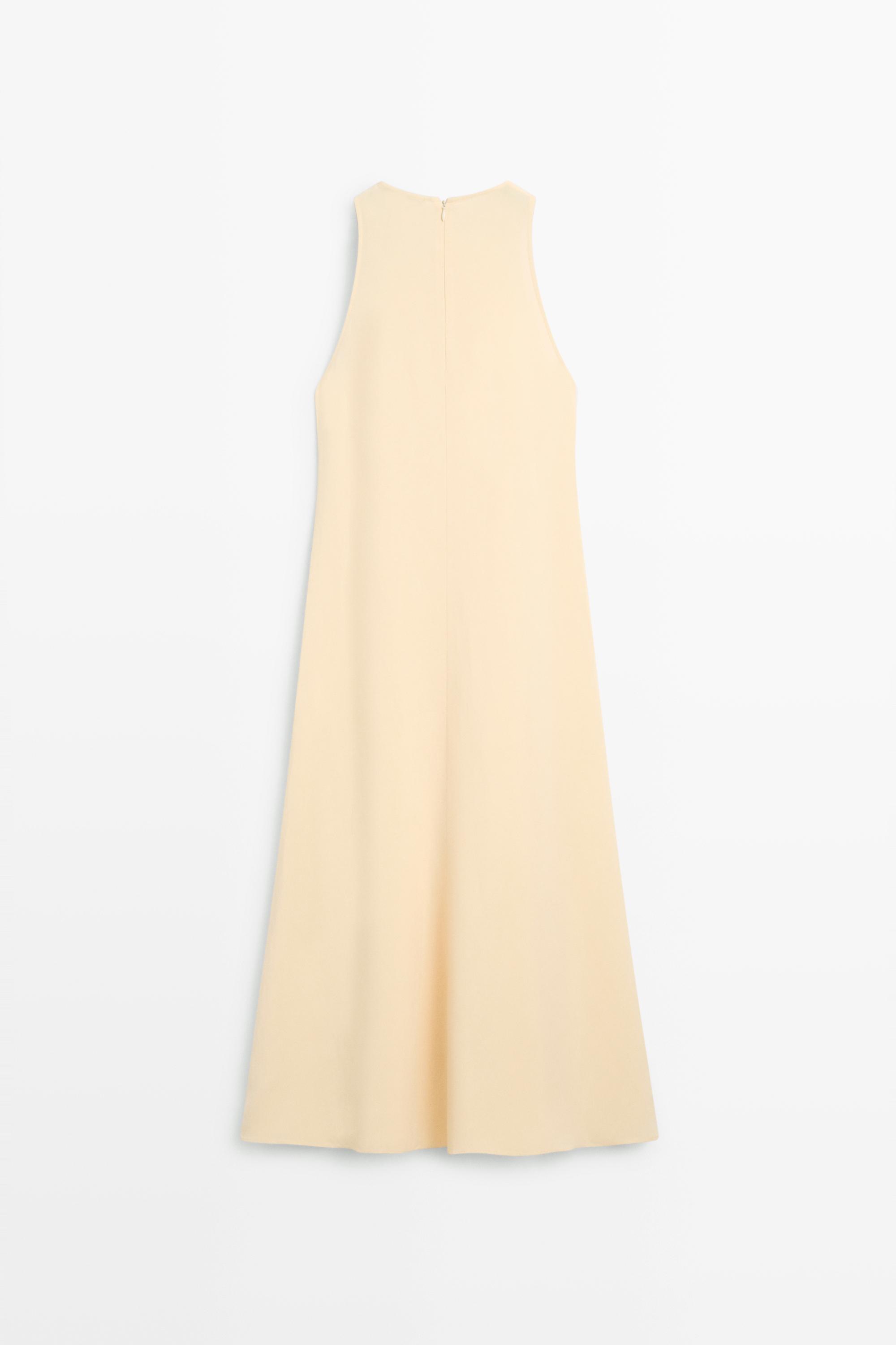 Flowing linen halter midi dress — Vanilla