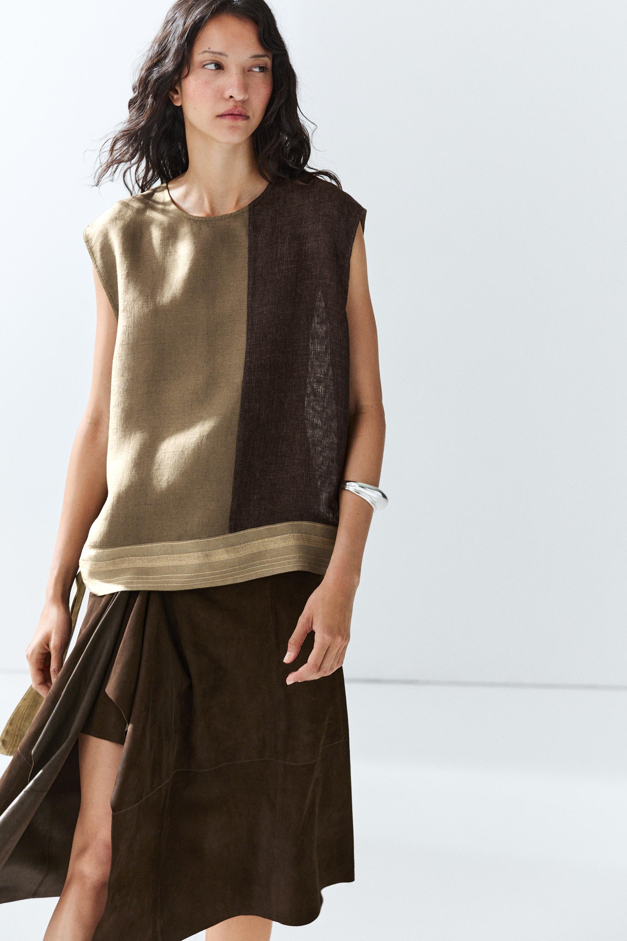 Suede leather midi skirt with ruffle detail — BROWN
