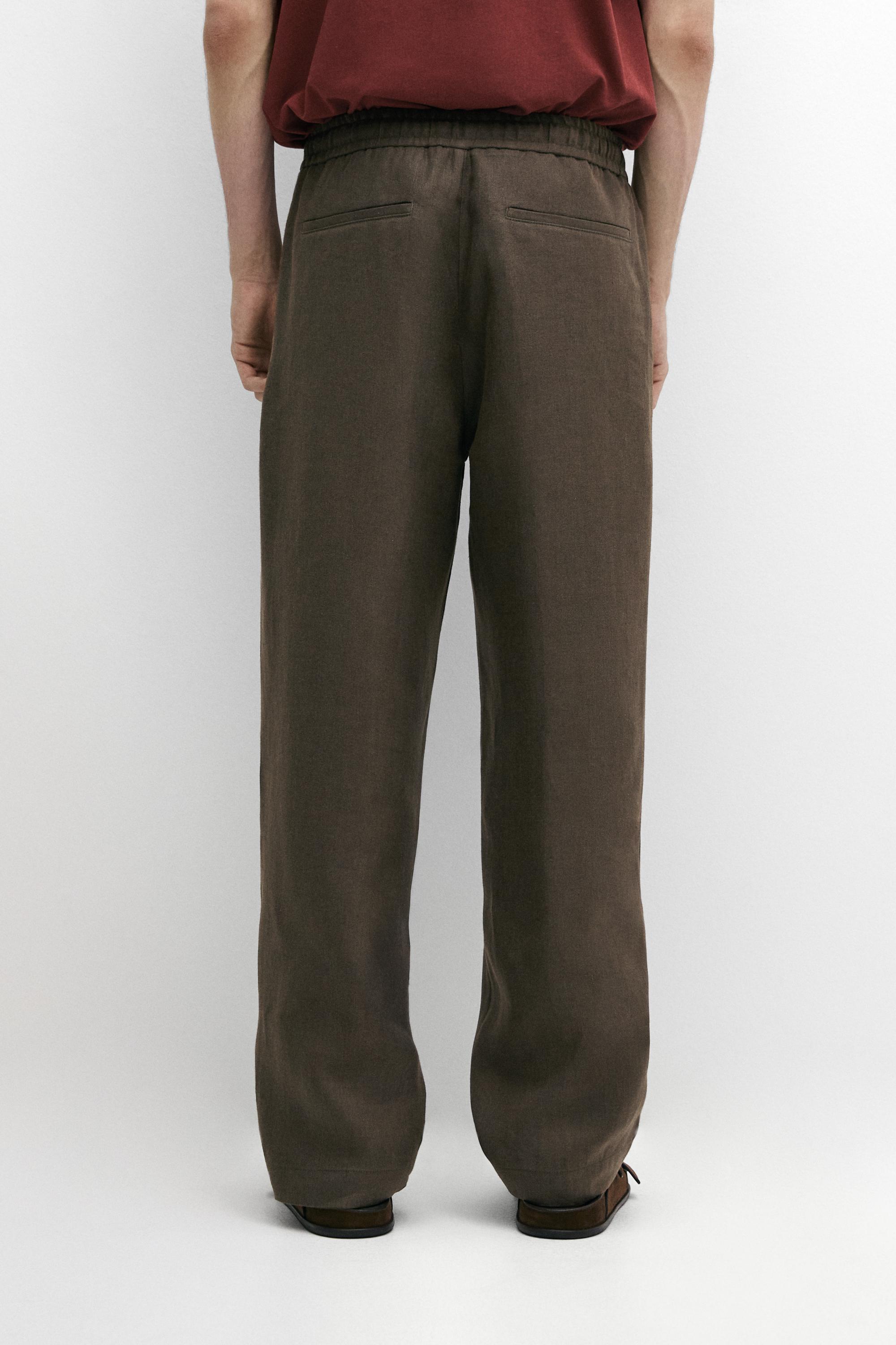 100% linen trousers with herringbone detail — GREEN