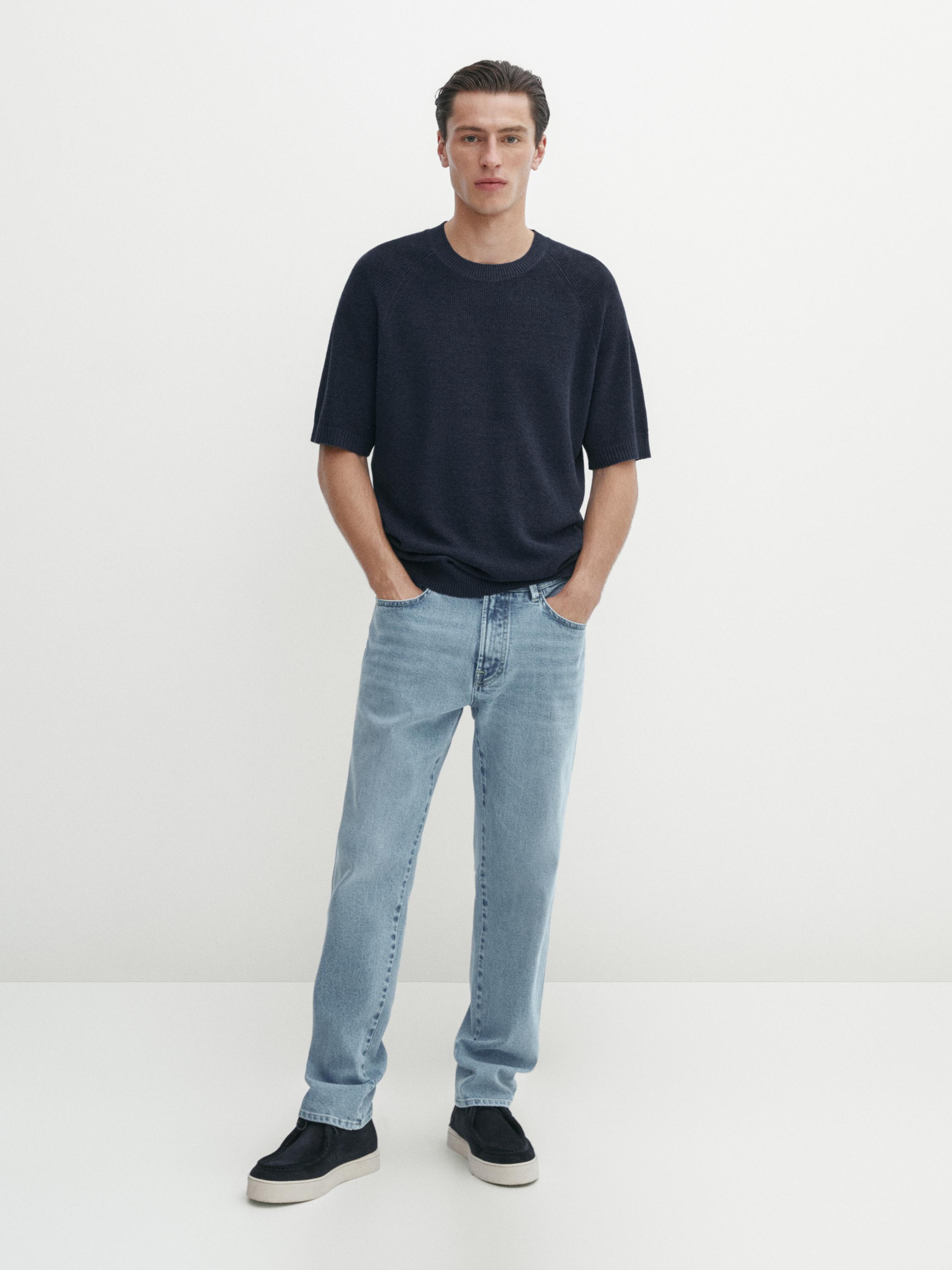 تيشرت محاك من الكتان المخلوط