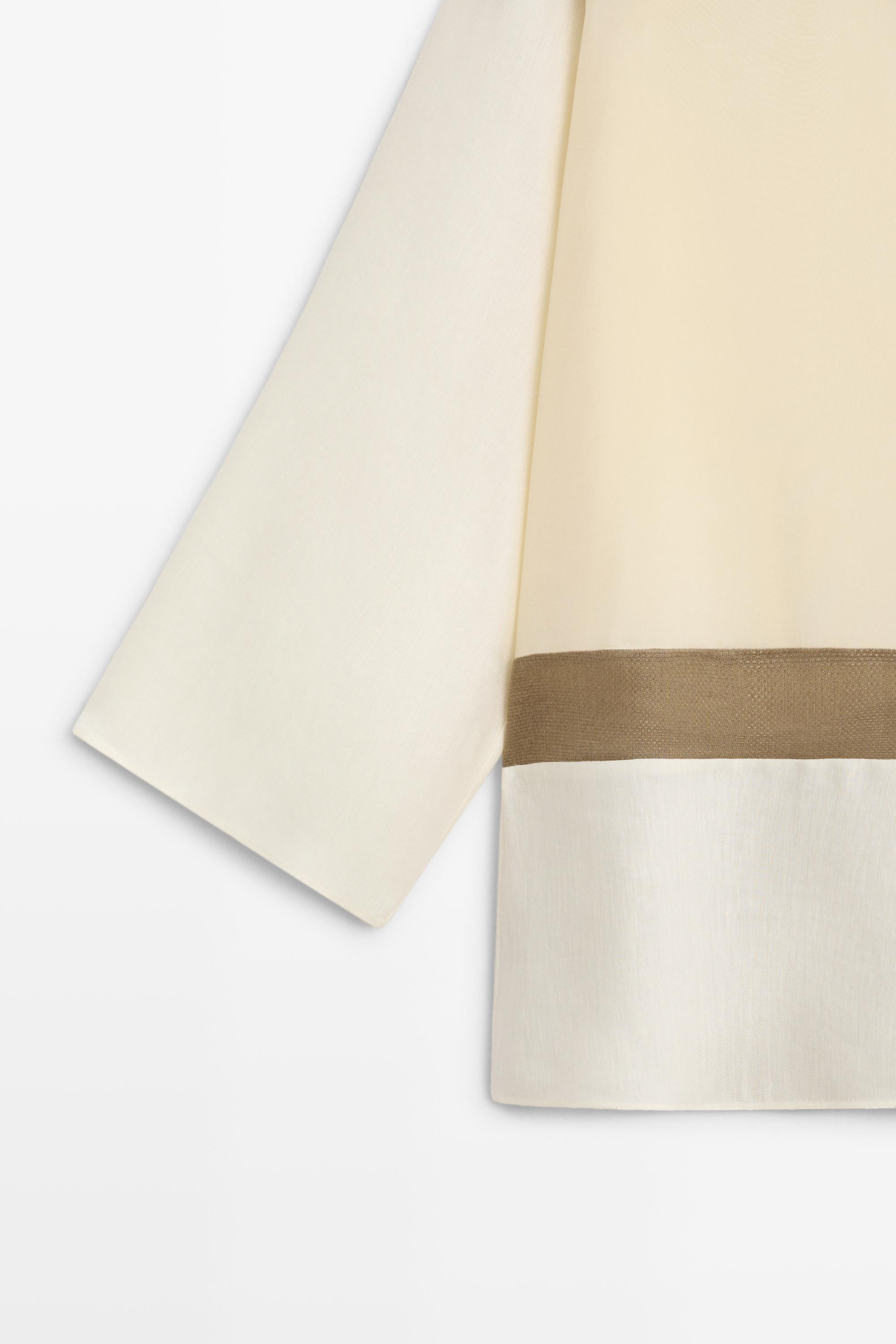 Flowing patchwork shirt with stand-up collar — CREAM