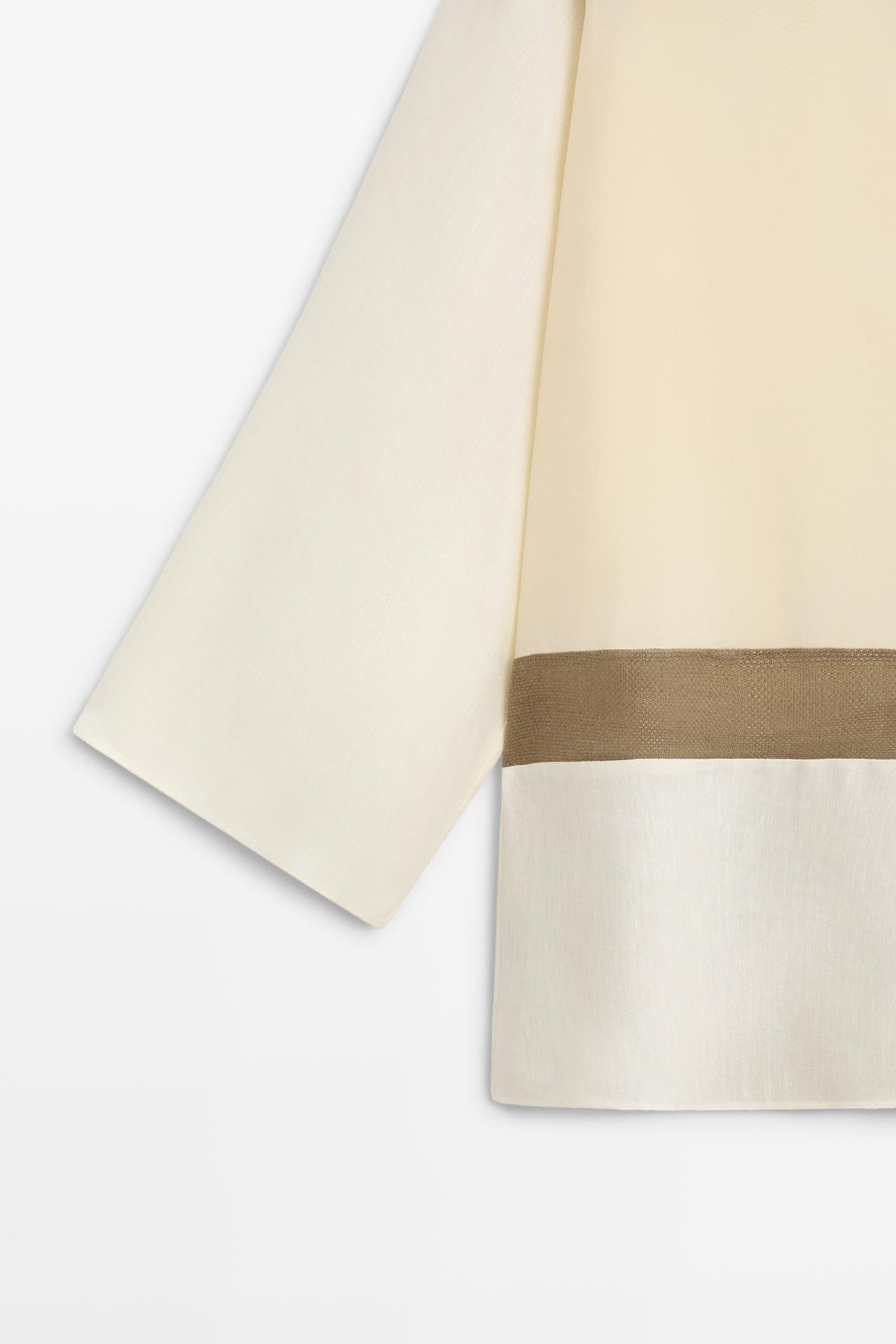 Flowing patchwork shirt with stand-up collar — CREAM