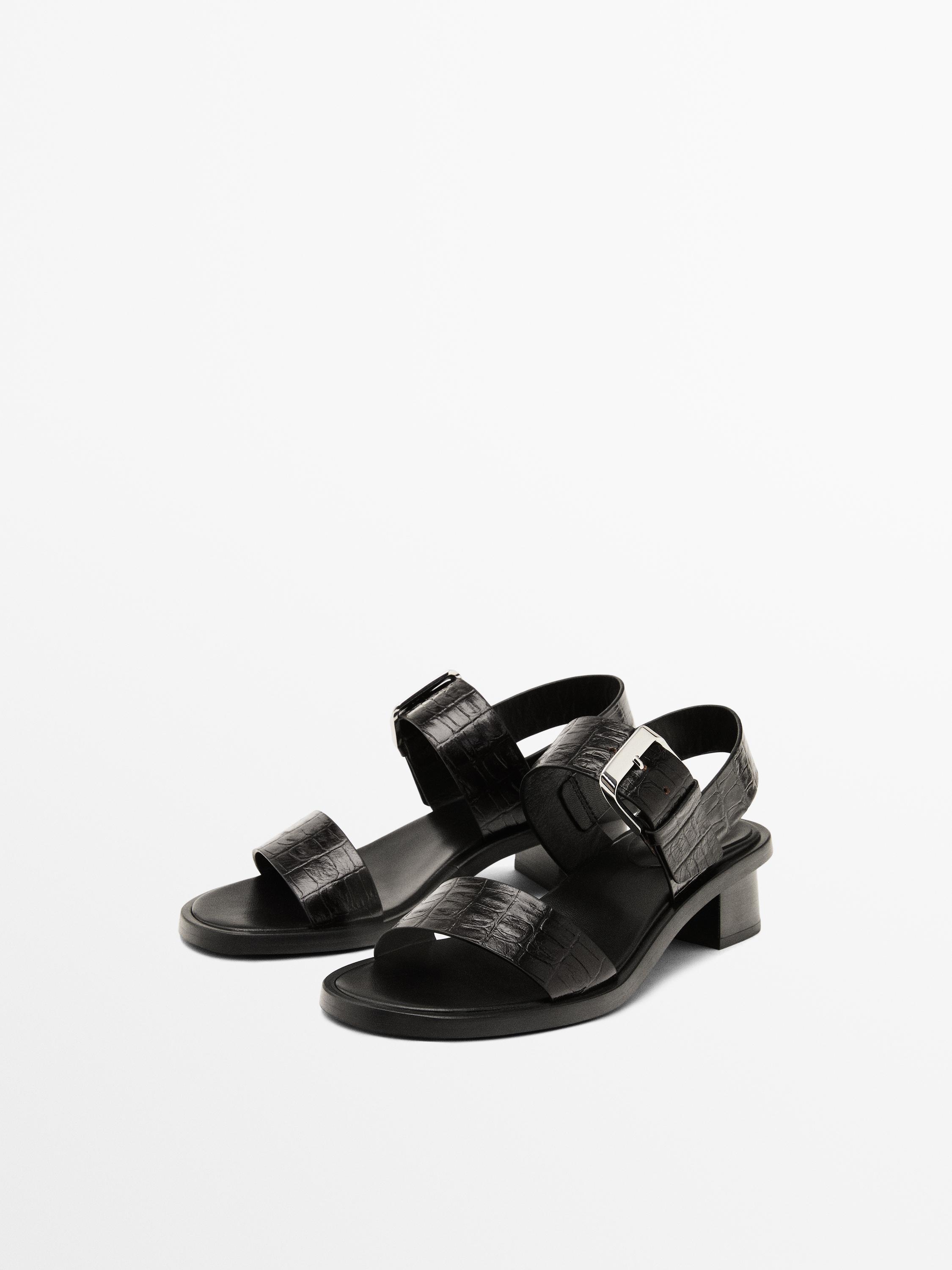 鱷紋壓紋高跟涼鞋