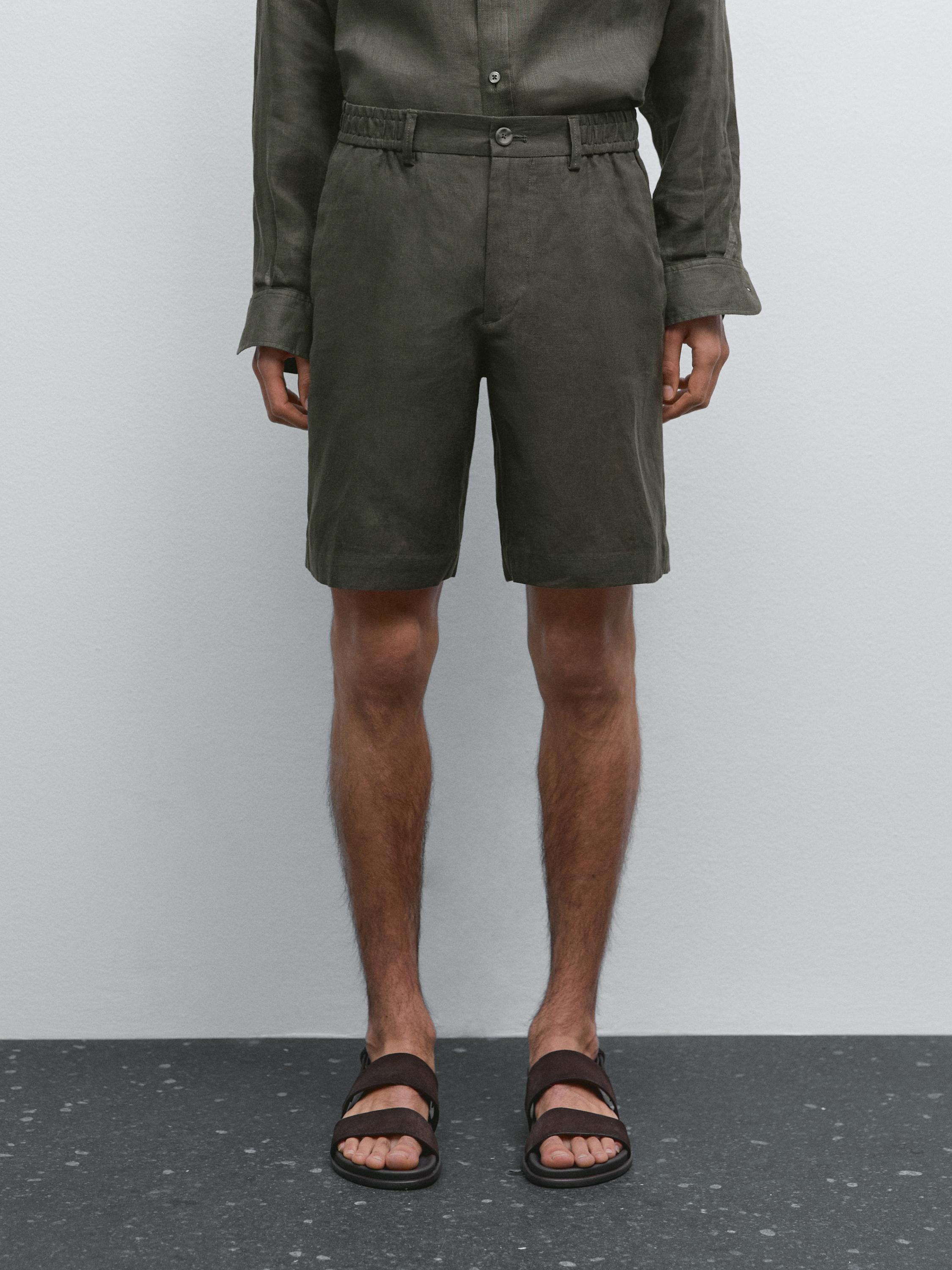 Semi-jogger-fit linen Bermuda shorts