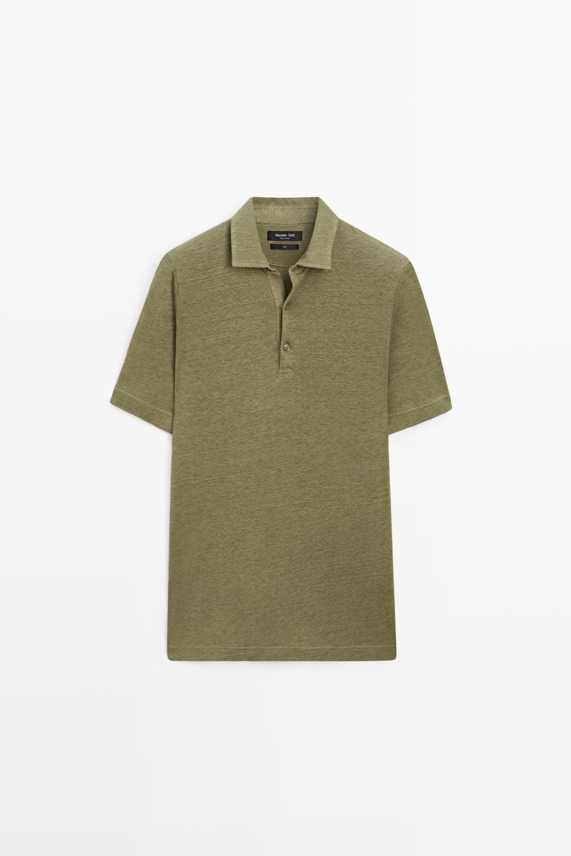 100% linen short sleeve polo shirt — MARINE GREEN