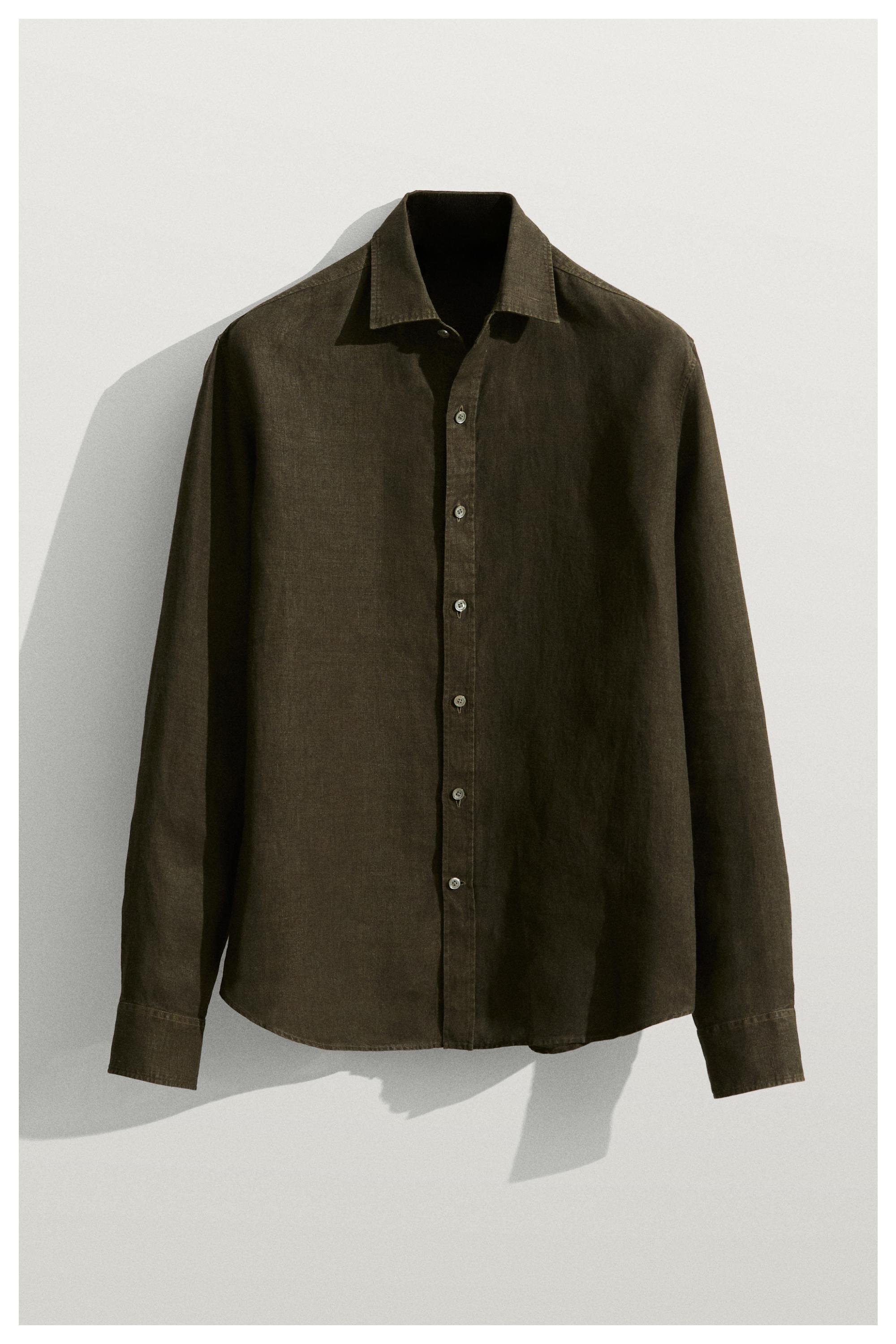 100% linen regular fit shirt — Khaki