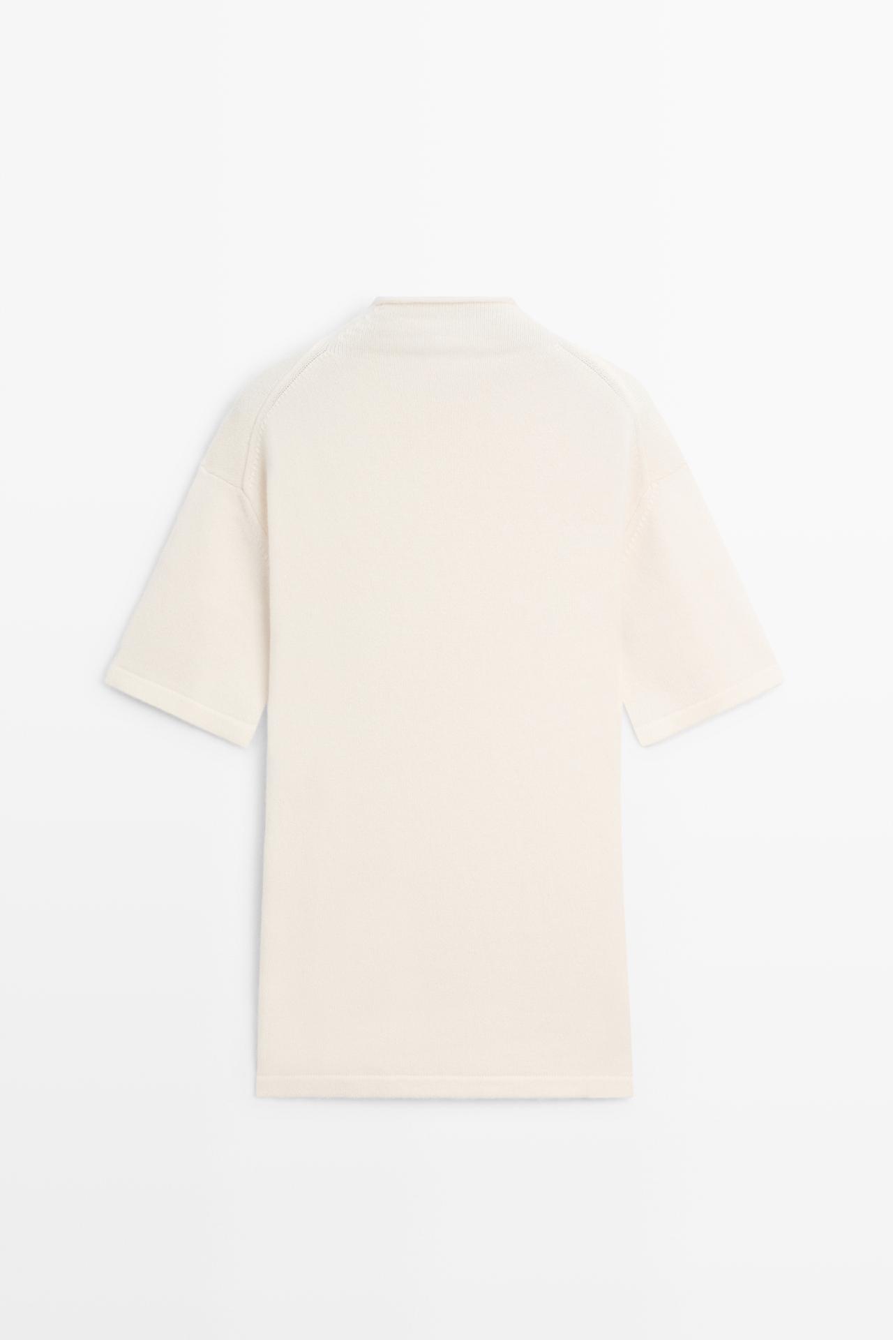 100% cashmere knit short sleeve sweater — CREAM