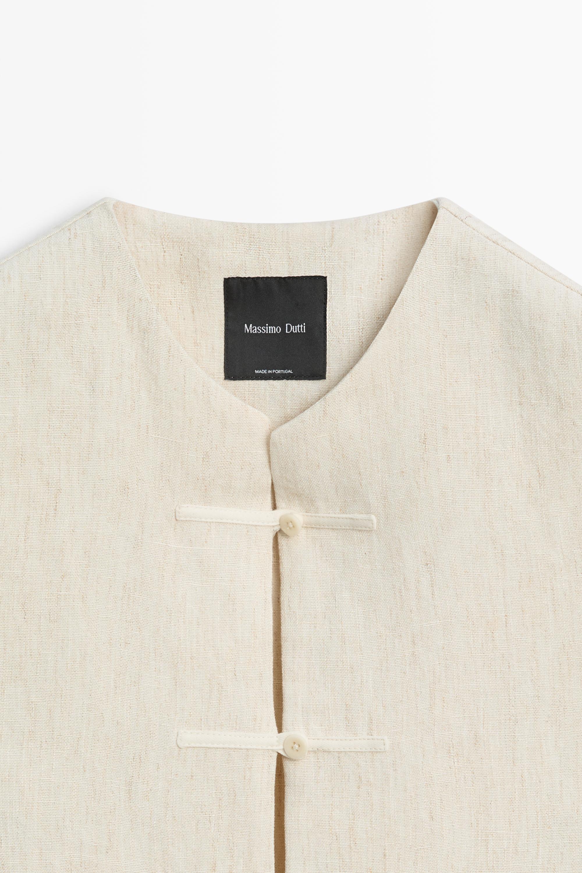 Linen blend button-detail vest — SAND