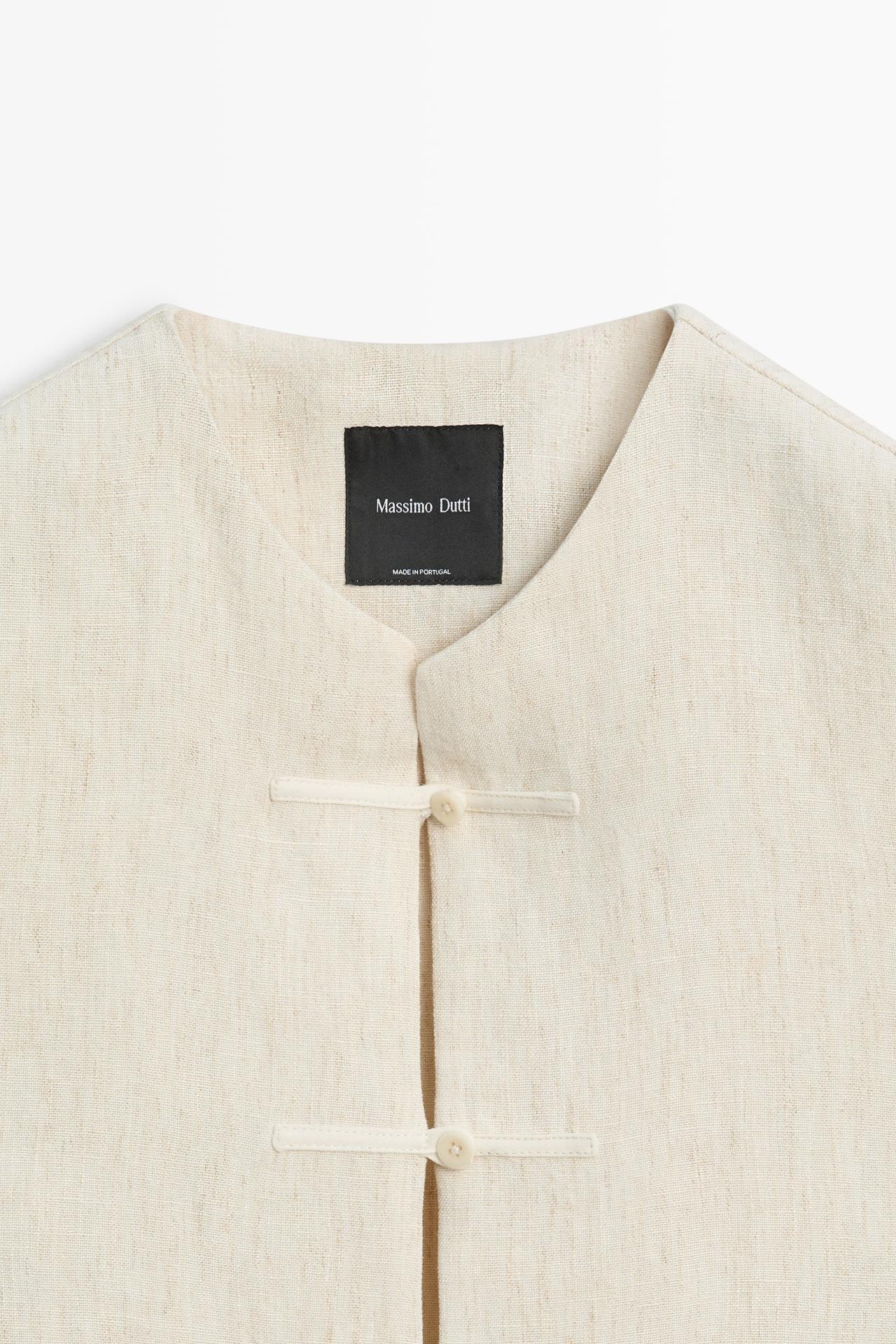 Linen blend button-detail vest — SAND