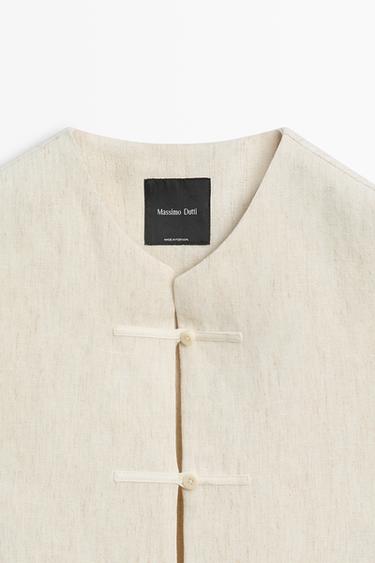 Linen blend button-detail vest — SAND 8