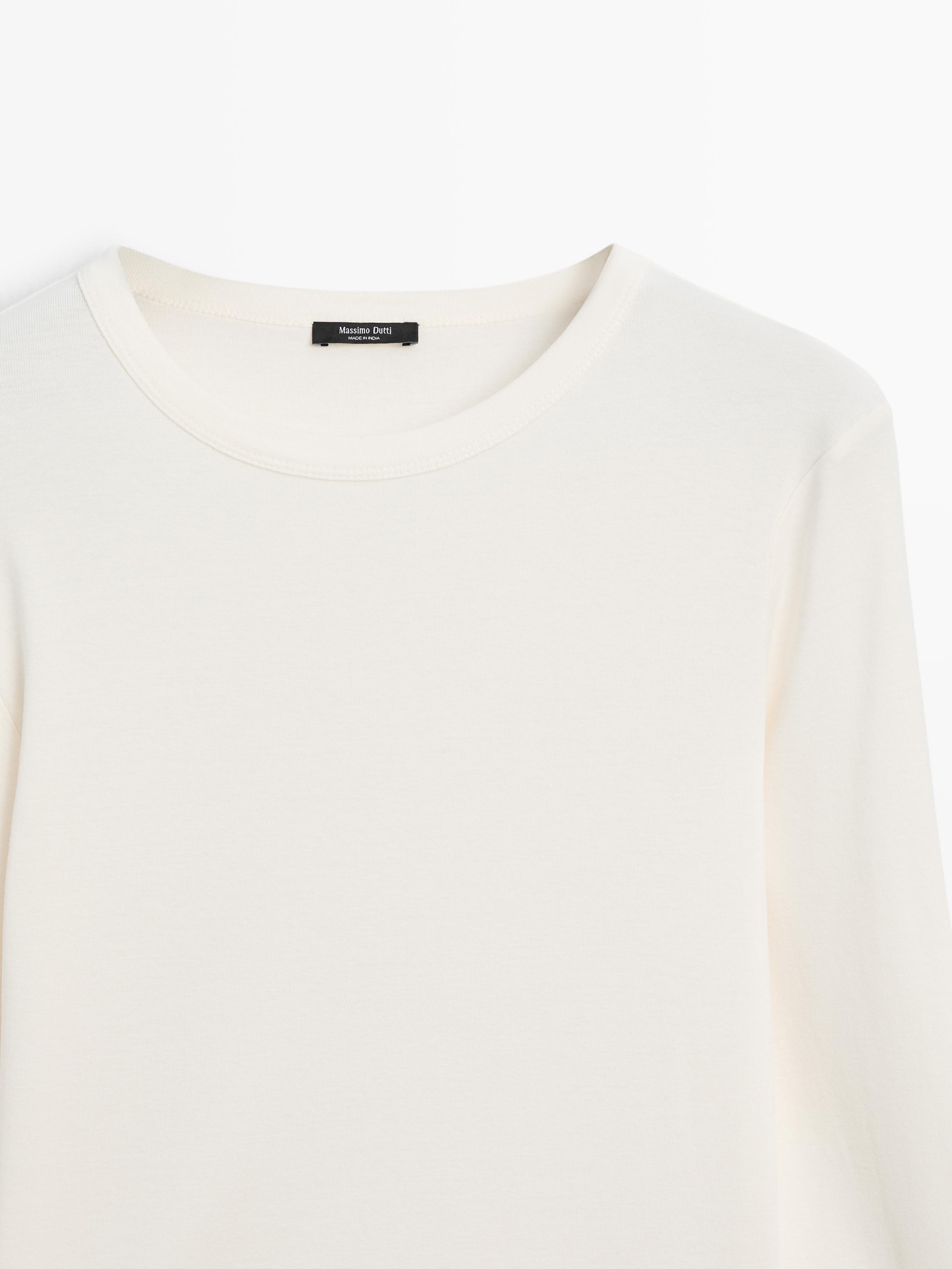 Ribbed long sleeve melange T-shirt — CREAM