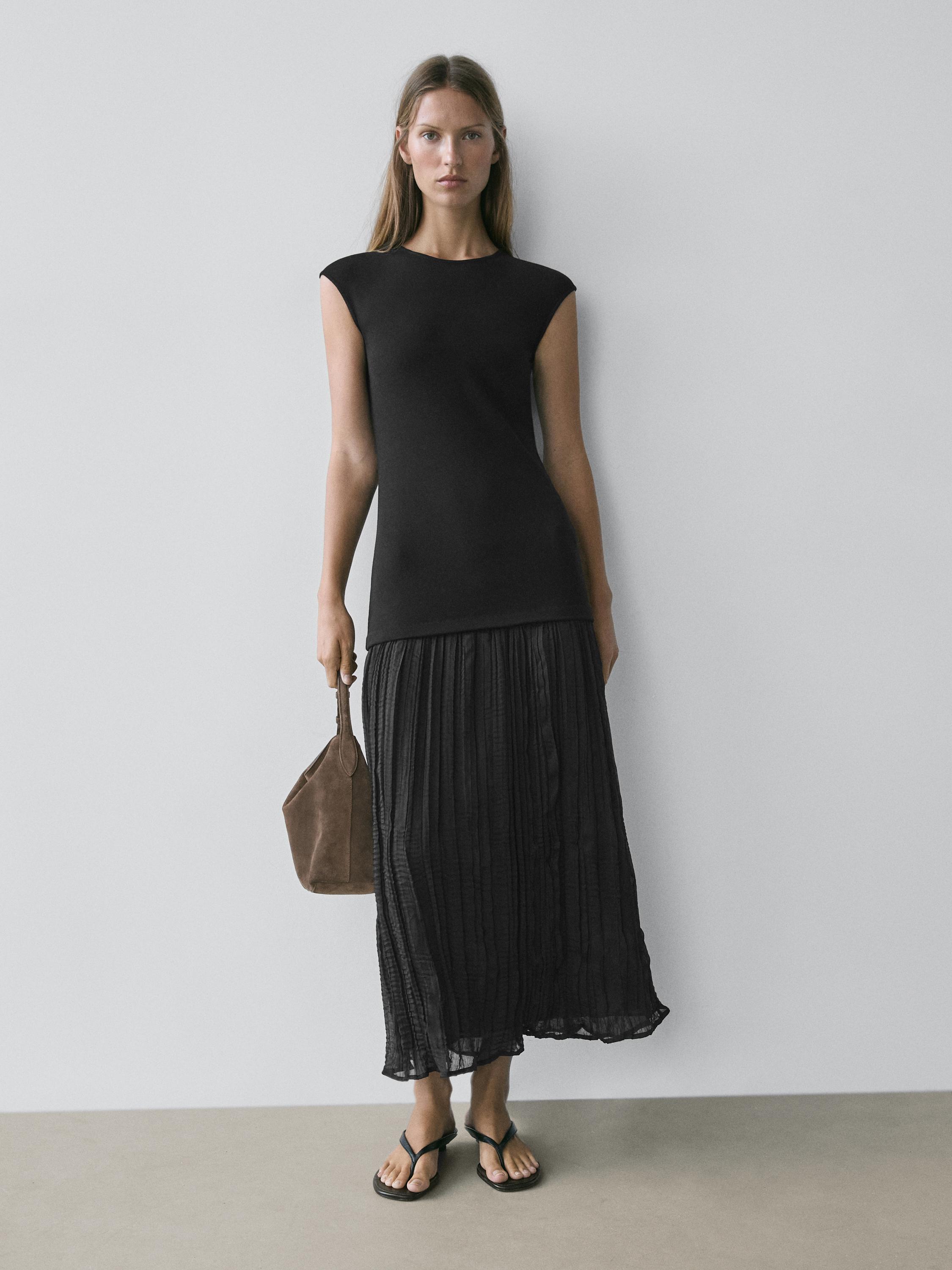 massimo dutti black pleated dress Flowing pleated midi dress  Black  Dress