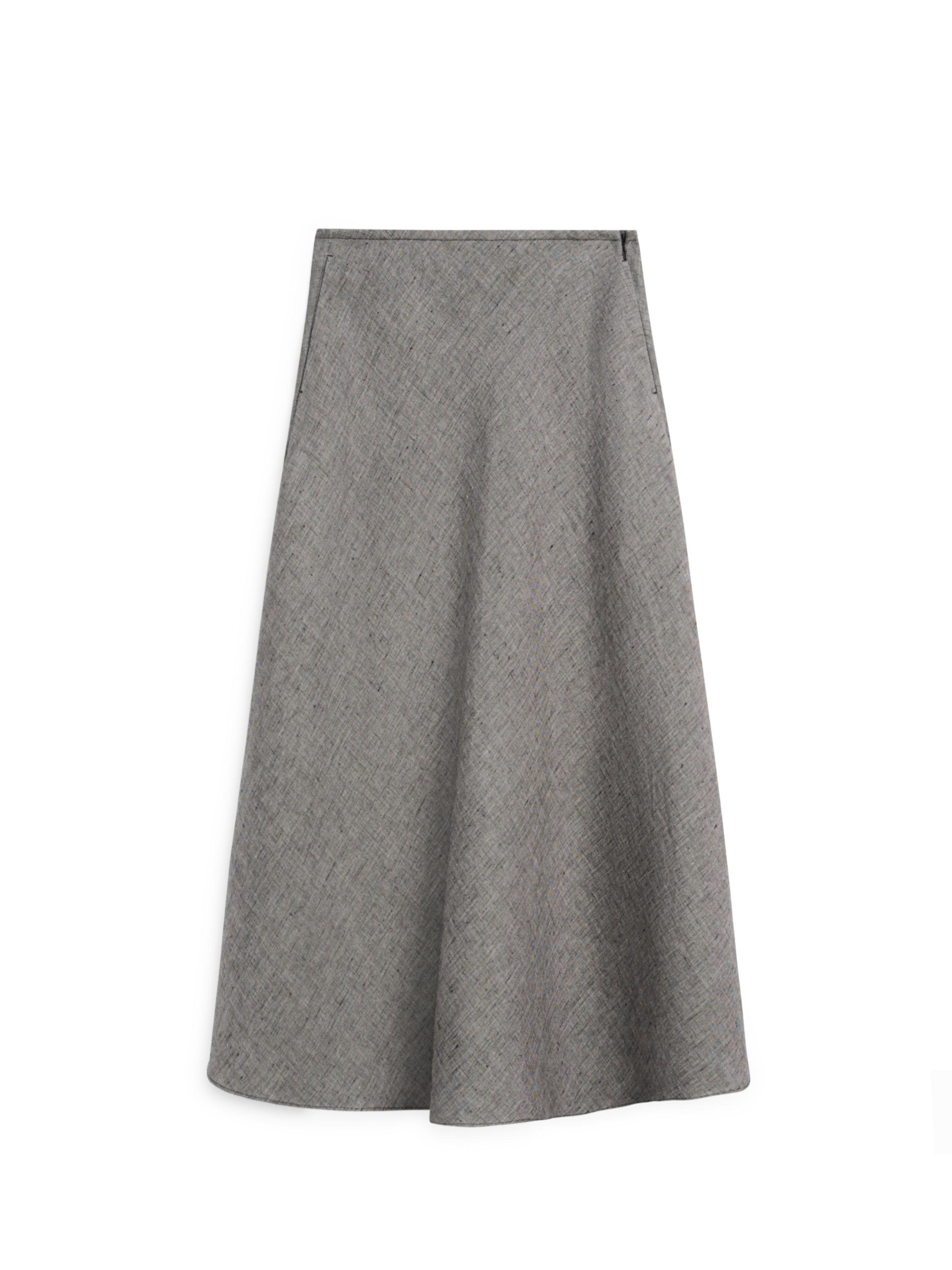Linen flared midi skirt — BLACK