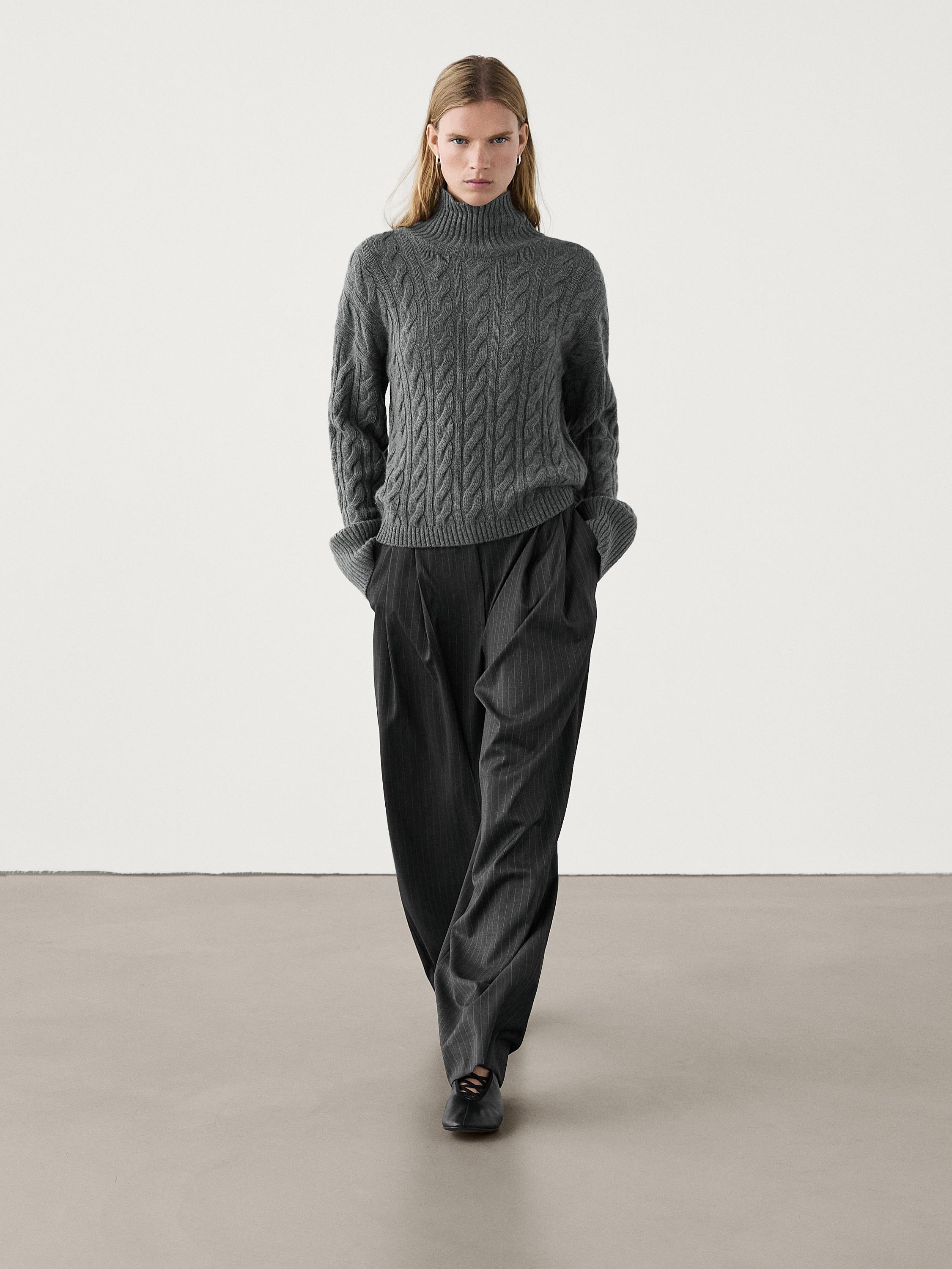 Jersey detail knitted with wool Grey Sweaters And Cardigans Massimo Dutti